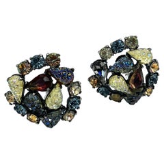 Vintage Clip-on earring by E. Schiaparelli Italy, different rhinestones, designed 1950s