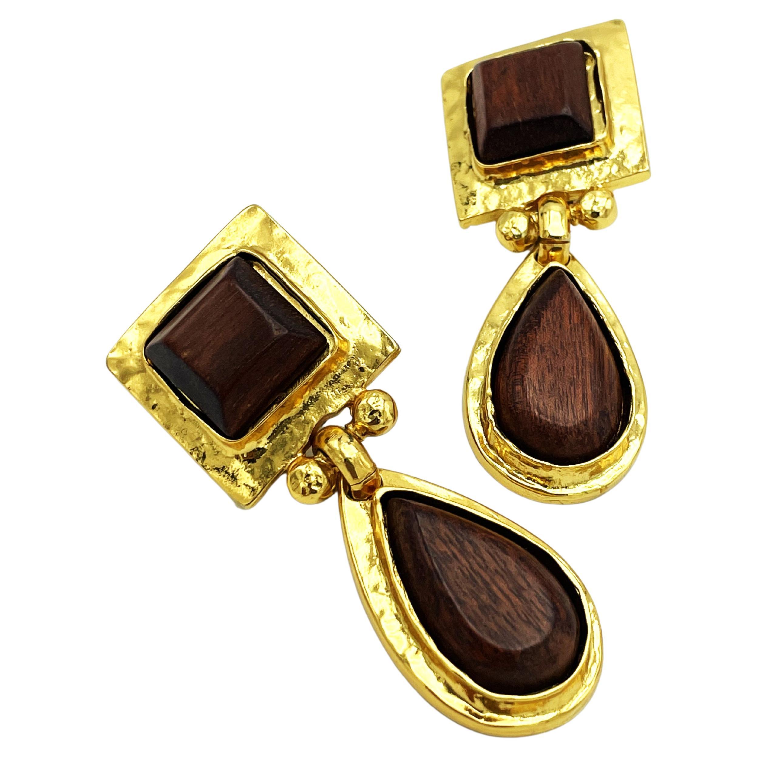 Clip-on earring by Eduard Rambaud Paris, 2 parts with wood filling, gilded  For Sale