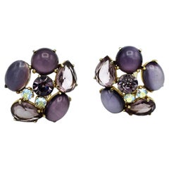 Boucles d'oreilles à clip Schiaparelli Italie, différents strass lilas clairs, années 1950