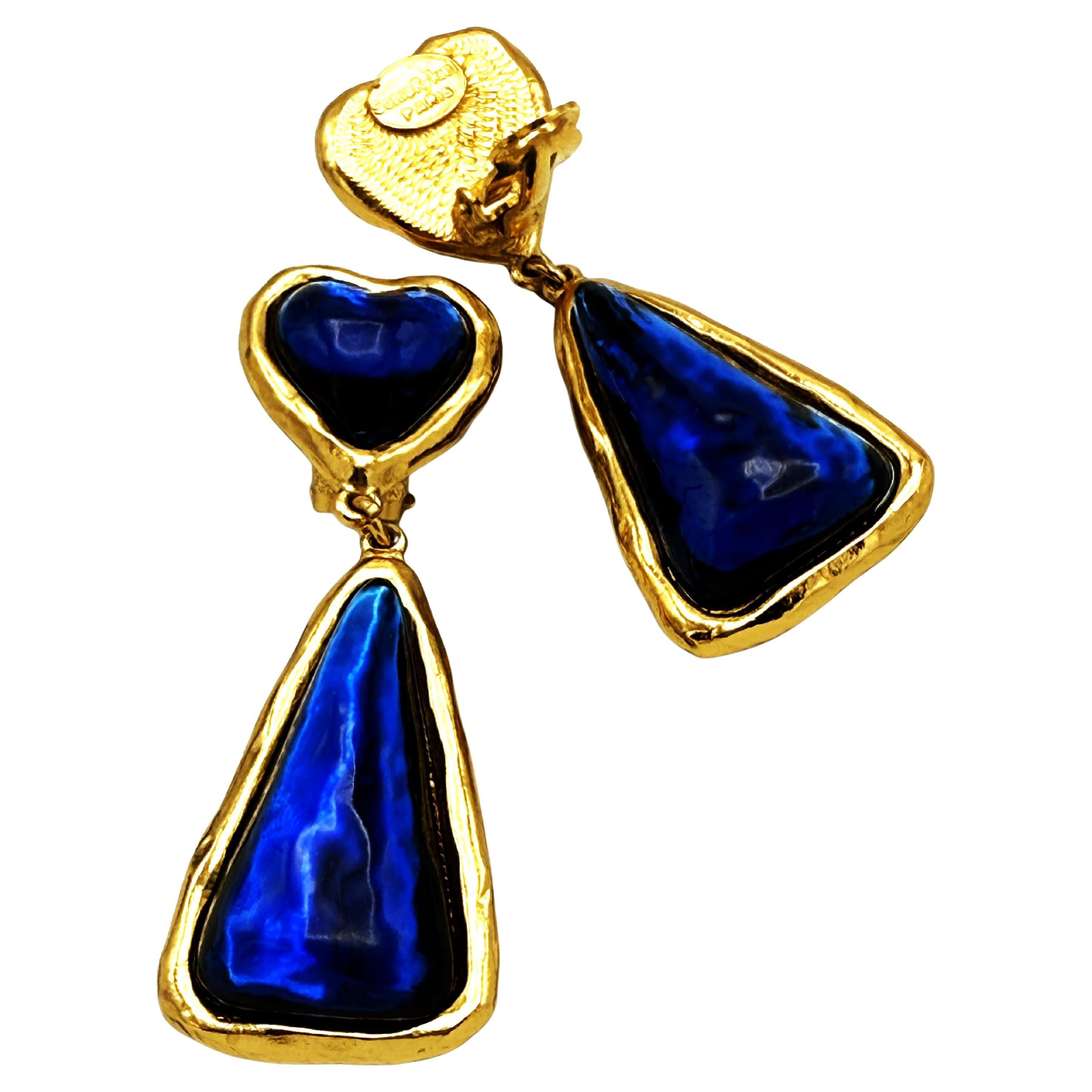 Boucle d'oreille à clip de Sonia Rykiel, Paris, am designs de R. Gossen bleu, années 1980