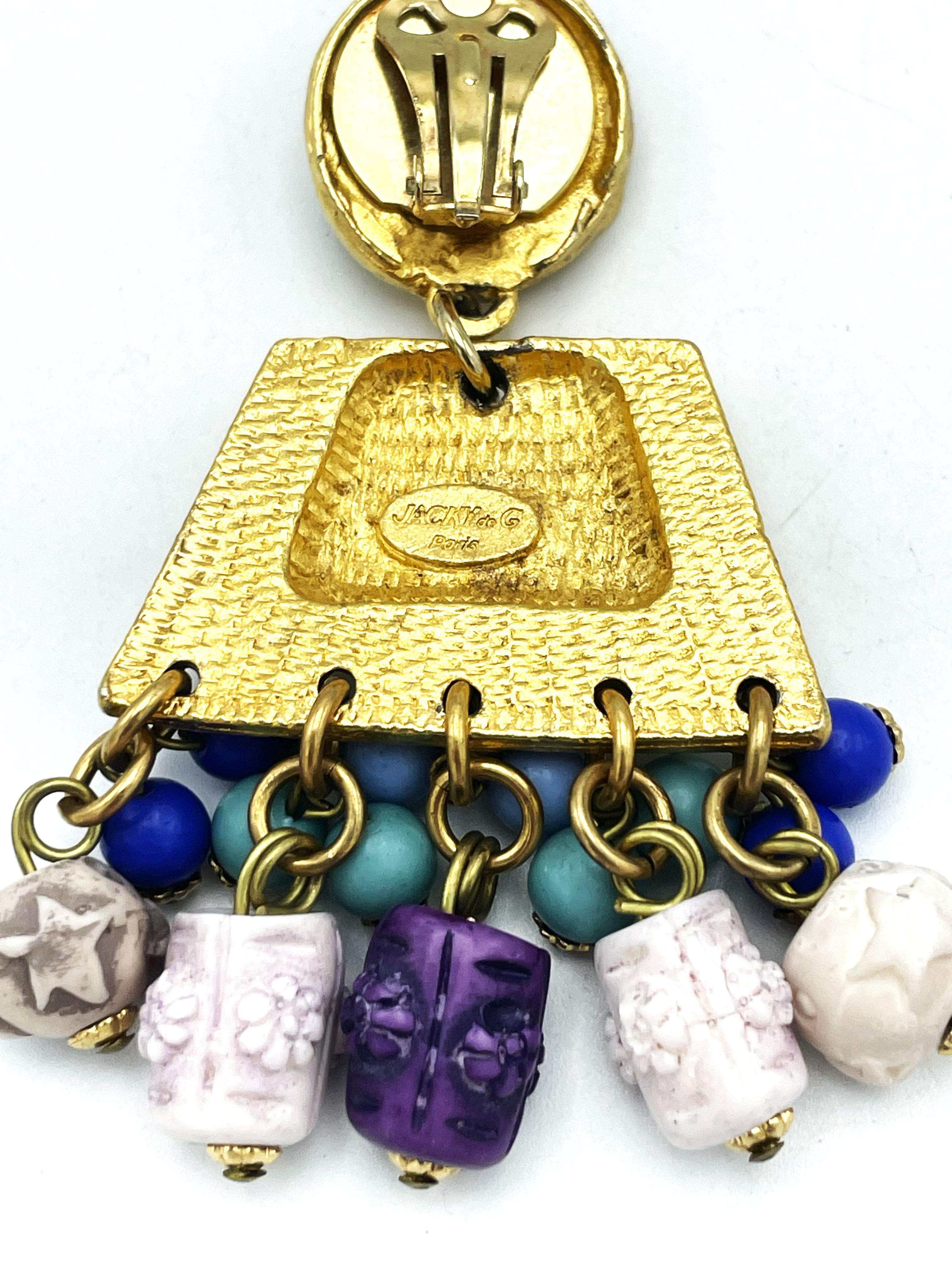 Clip-on earring from Jacky De G Paris, dangle, enamelled, gold plated, 1990s For Sale 2