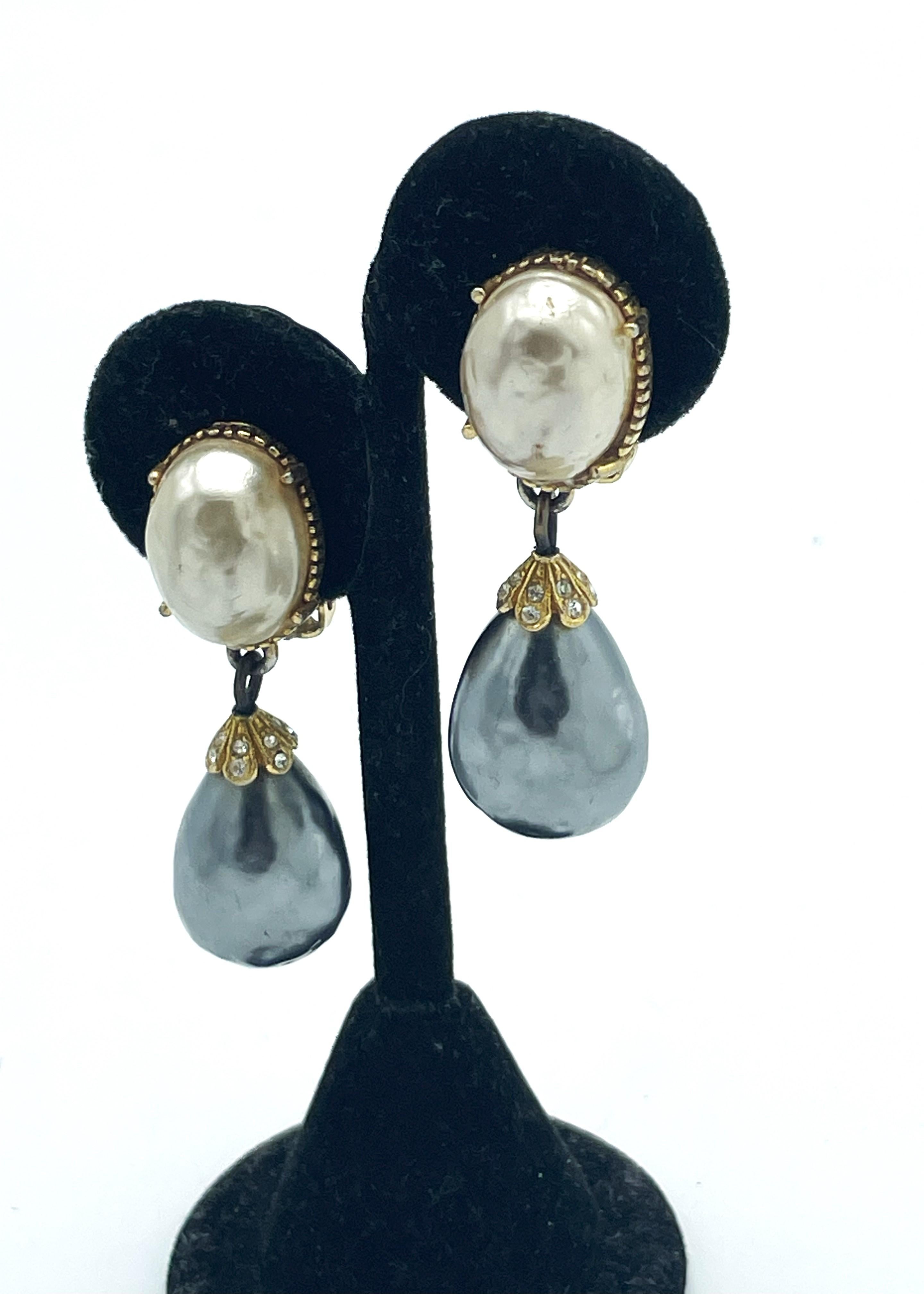 Women's Clip-on earring, white and silver faux pearl by Mosell New York from the 1950s For Sale