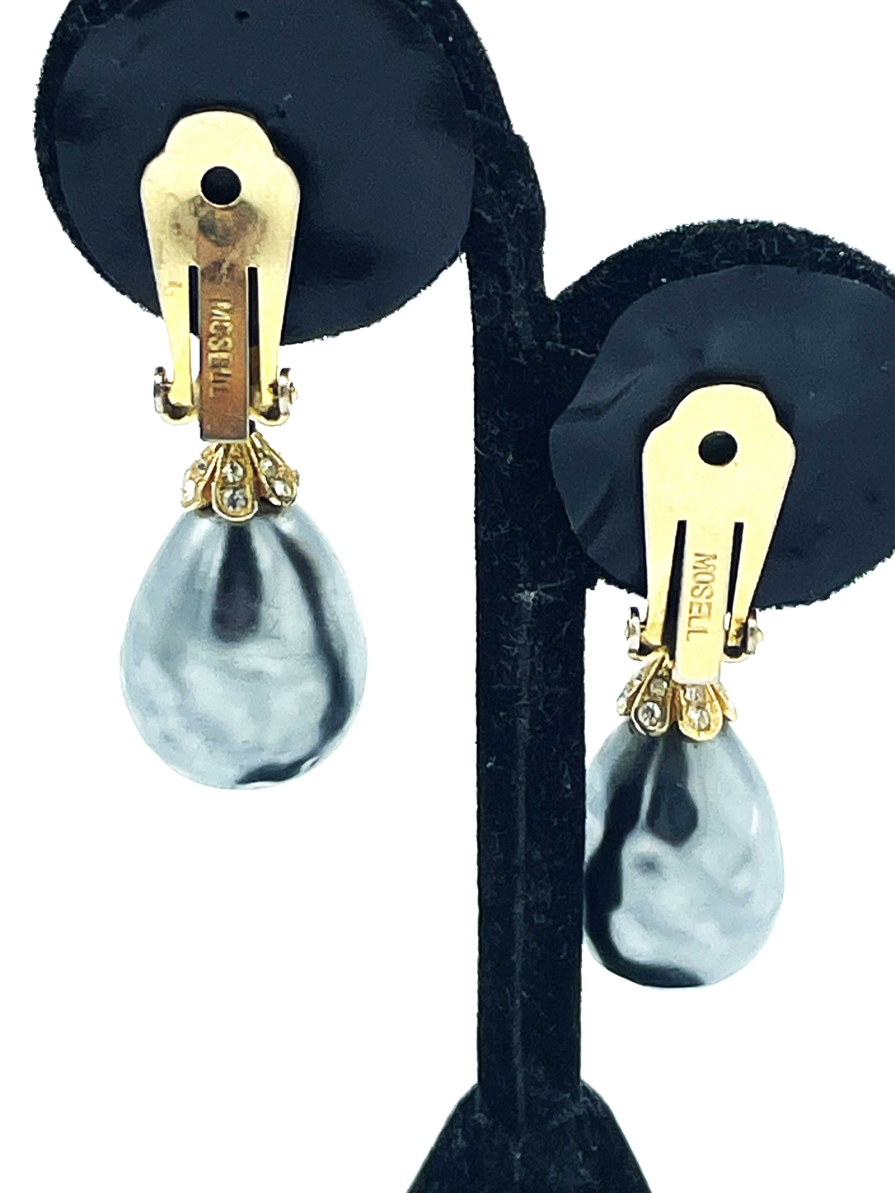 Clip-on earring, white and silver faux pearl by Mosell New York from the 1950s For Sale 1