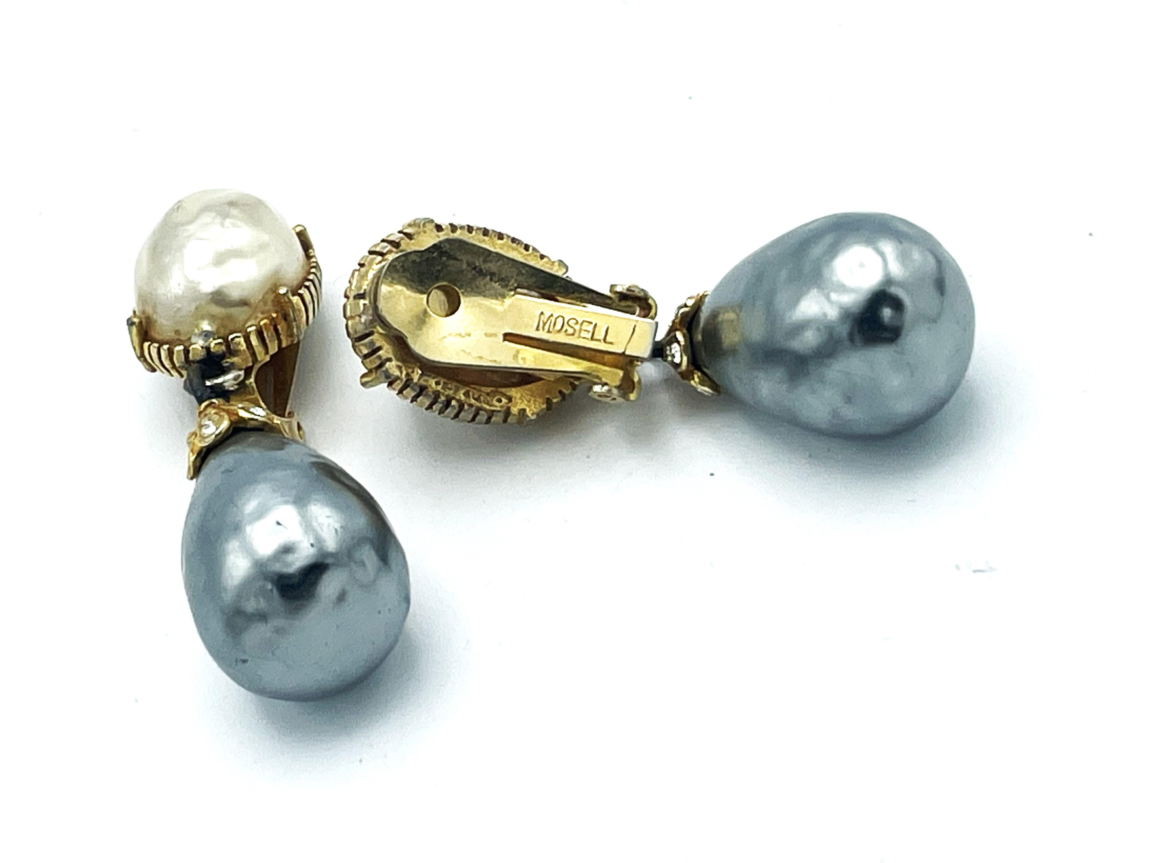 Clip-on earring, white and silver faux pearl by Mosell New York from the 1950s For Sale 2