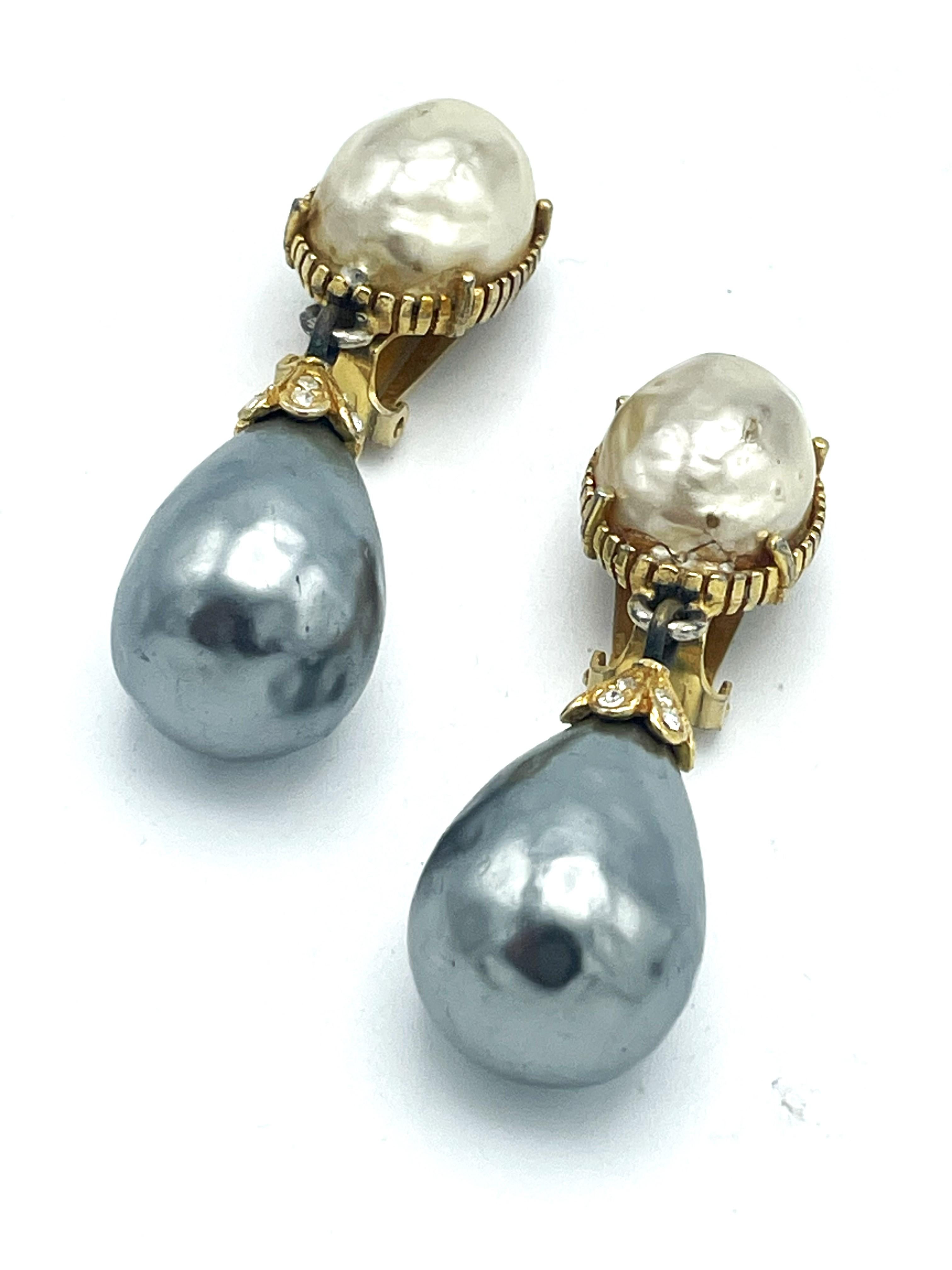 Clip-on earring, white and silver faux pearl by Mosell New York from the 1950s For Sale 3