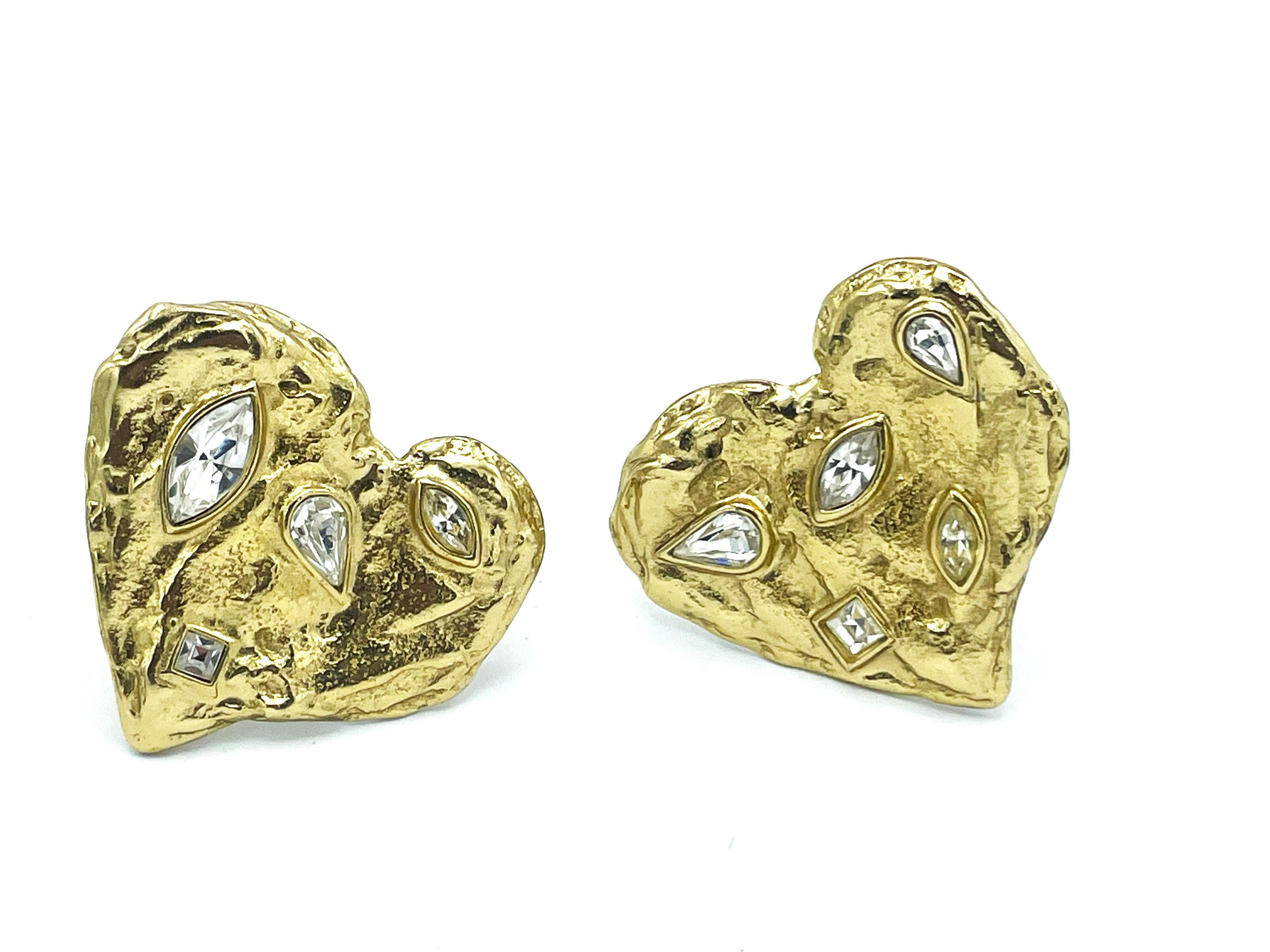 Clip-on earring, Yves Saint Laurent large heart with clear rhinestones, 1980s For Sale 5