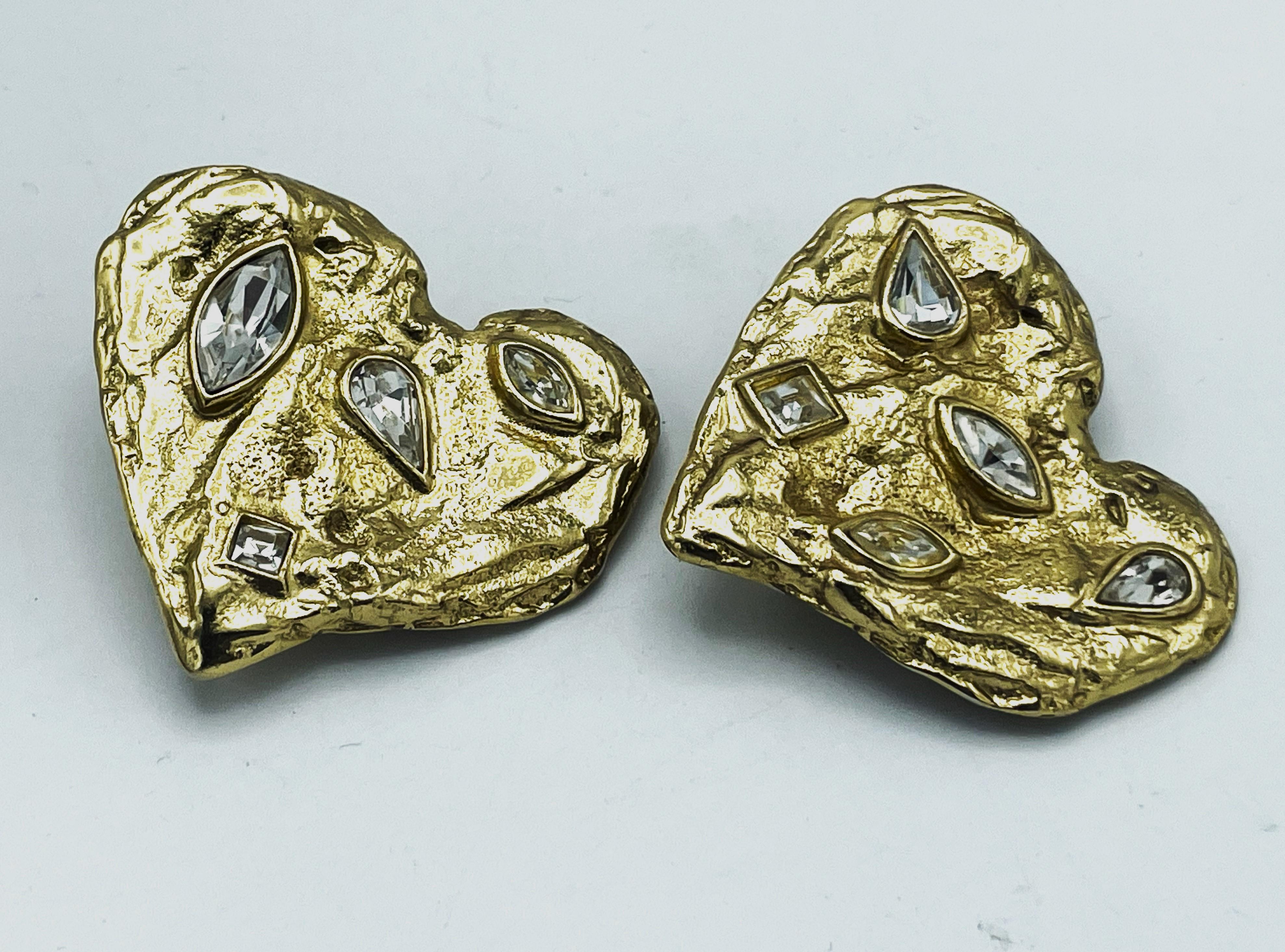 Modern Clip-on earring, Yves Saint Laurent large heart with clear rhinestones, 1980s For Sale