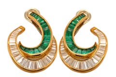Clip-On Earrings 5ct Emeralds & 4.5ct Baguette Diamonds, Estate Sultan Oman