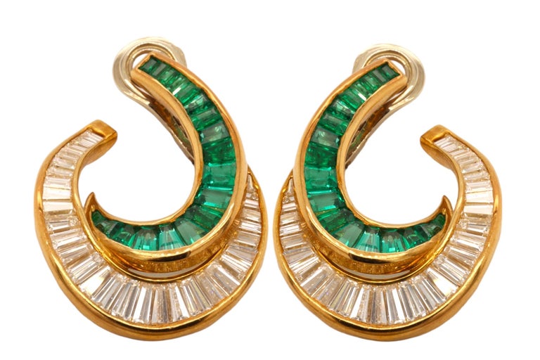 ClipOn Earrings 5ct Emeralds and 4.5ct Baguette Diamonds, Estate