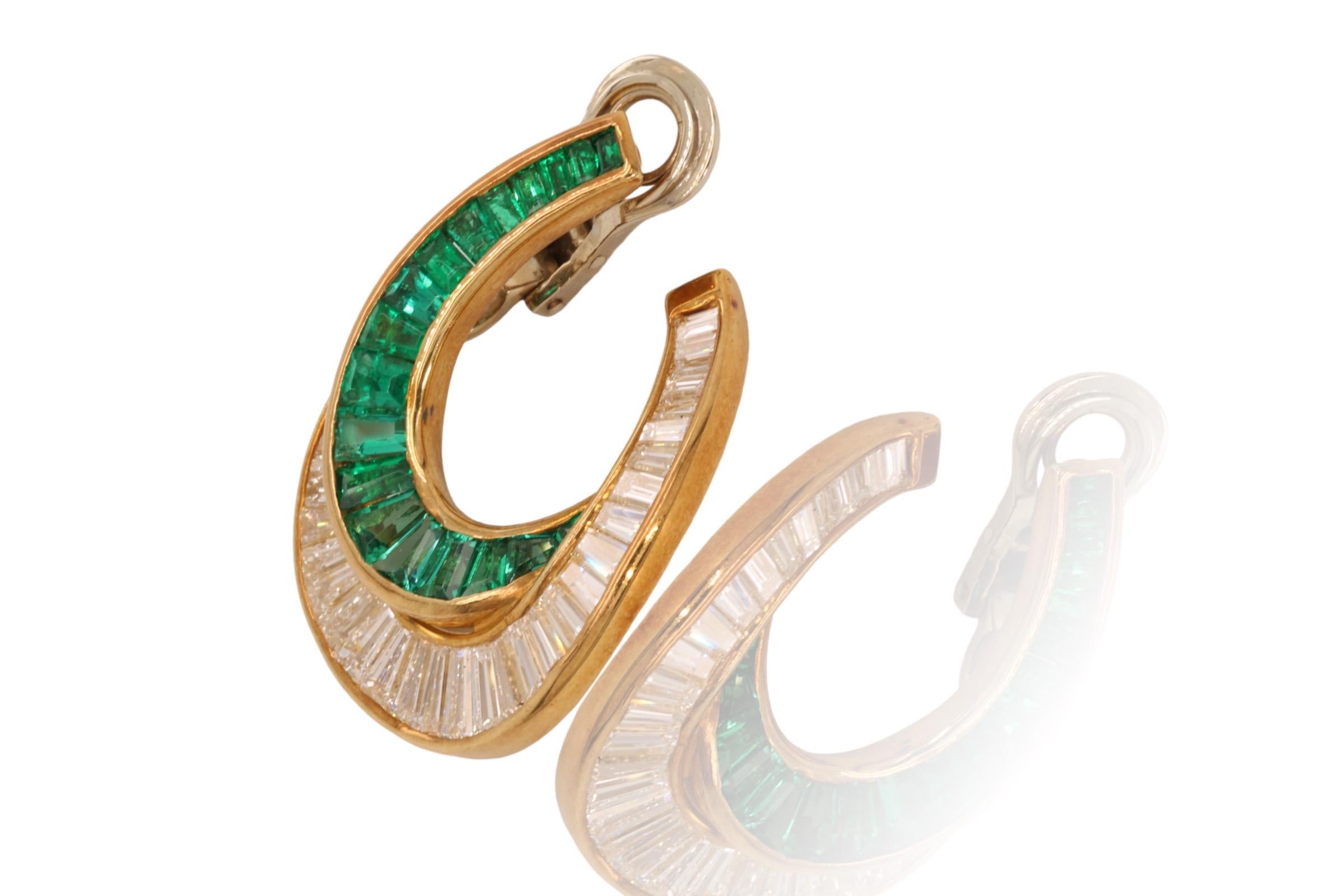 Boucles d'oreilles à clips 5 carats d'émeraudes et de diamants baguettes de 4,5 carats, Estate Sultan Oman en vente 3