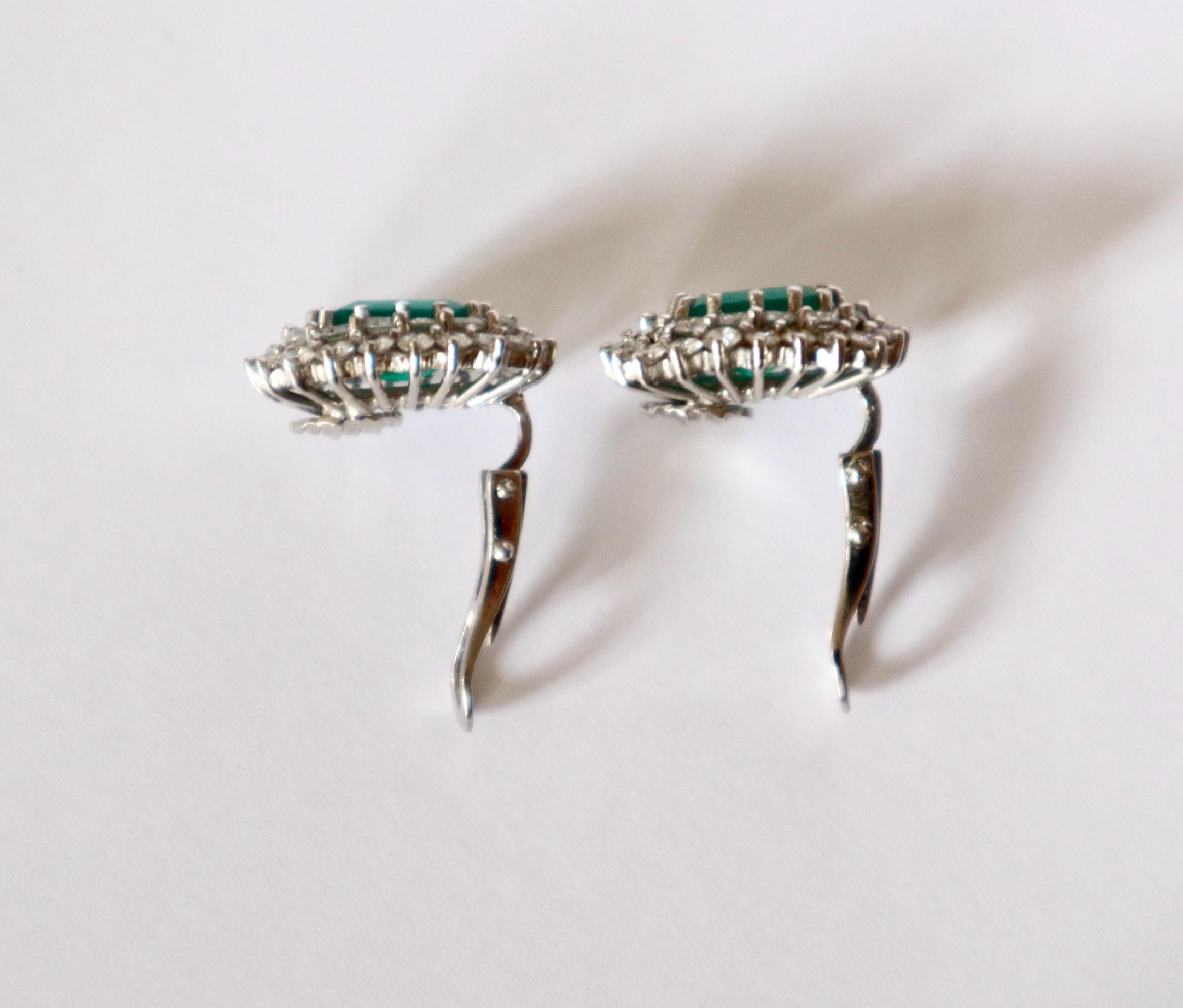 Clip-On Earrings Brazil Emeralds 4.87 Carats 18 Carat White Gold Diamonds For Sale 5