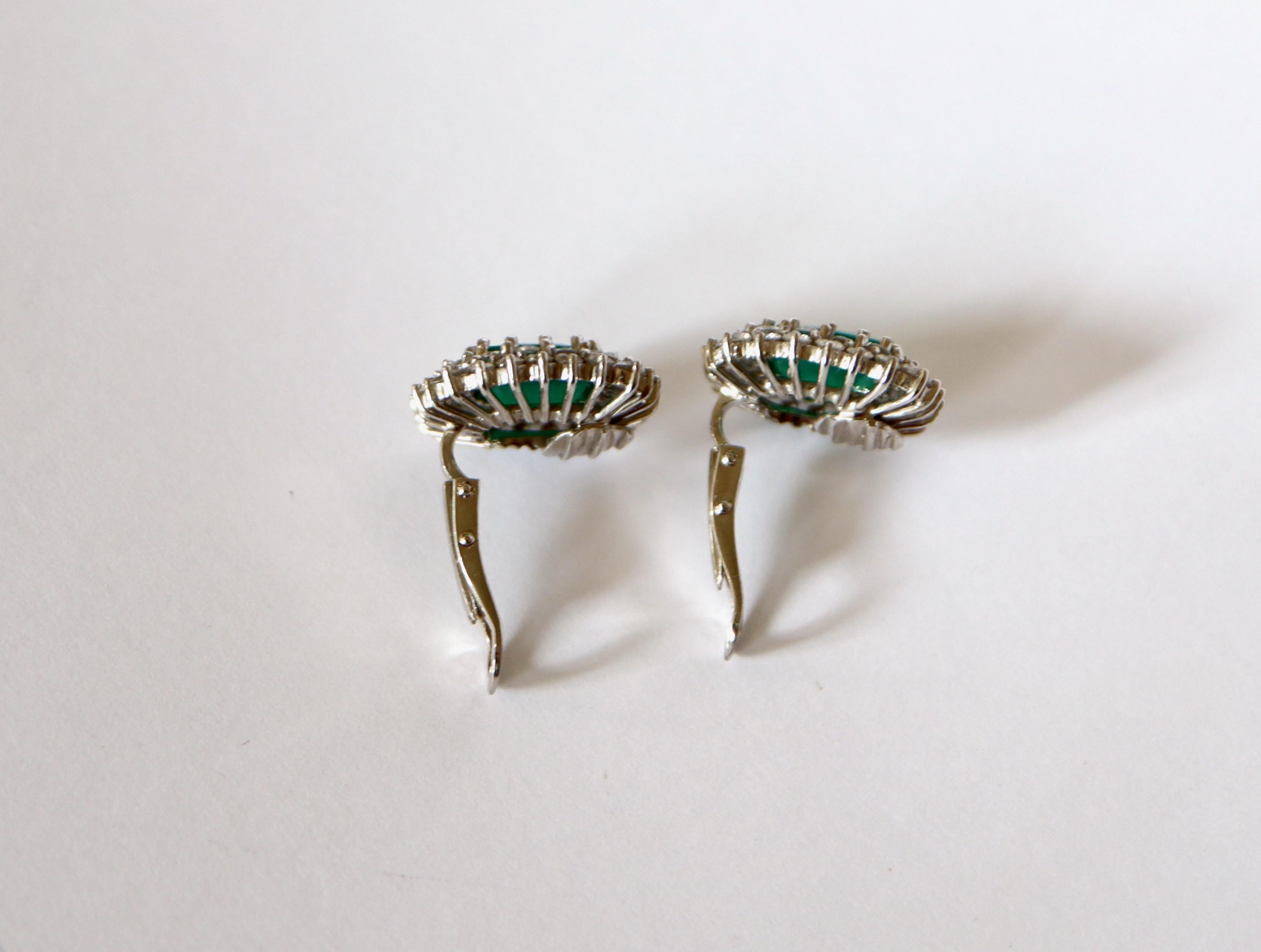 Clip-On Earrings Brazil Emeralds 4.87 Carats 18 Carat White Gold Diamonds For Sale 6