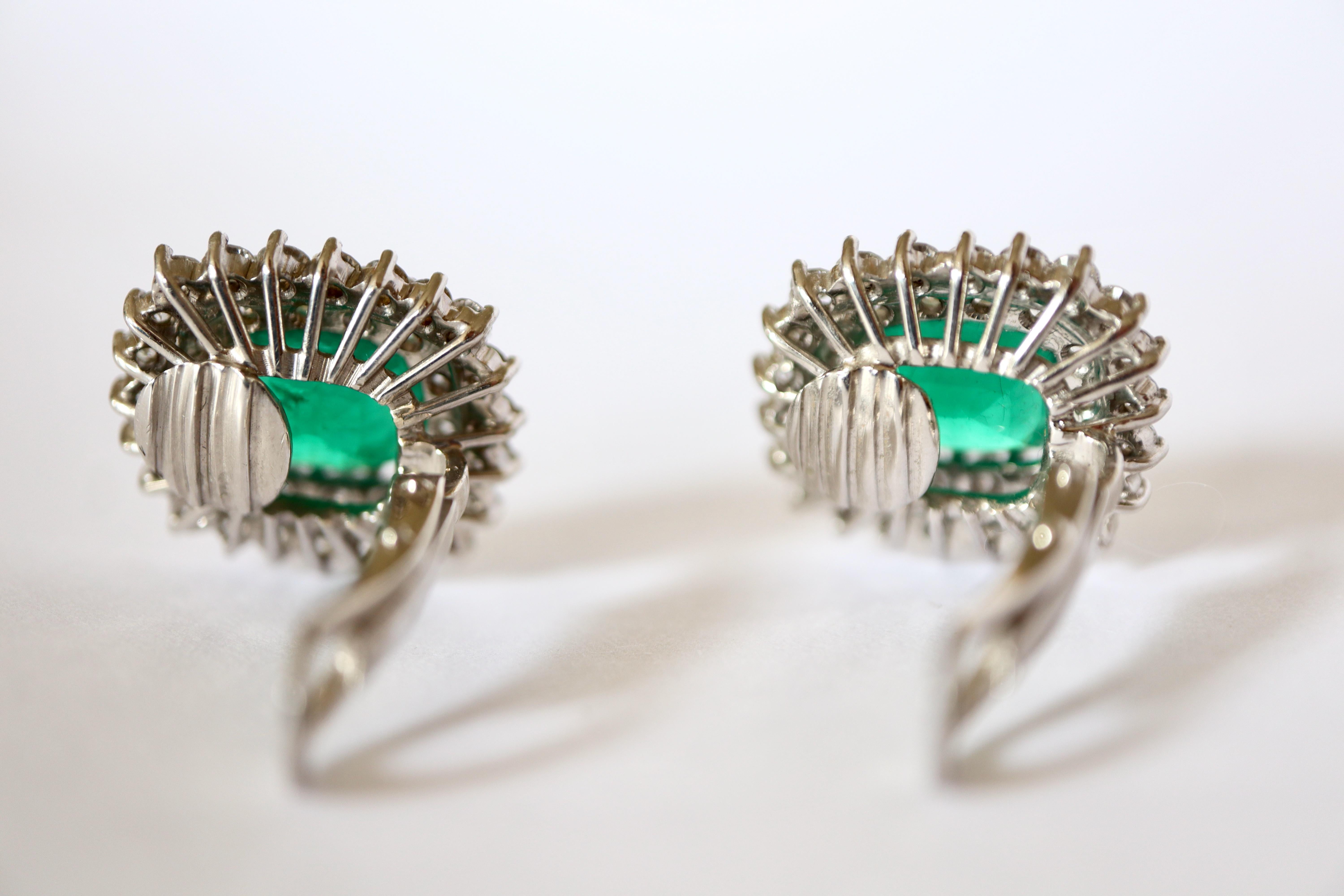 Clip-On Earrings Brazil Emeralds 4.87 Carats 18 Carat White Gold Diamonds For Sale 9