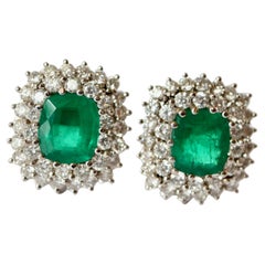 Clip-On Earrings Brazil Emeralds 4.87 Carats 18 Carat White Gold Diamonds