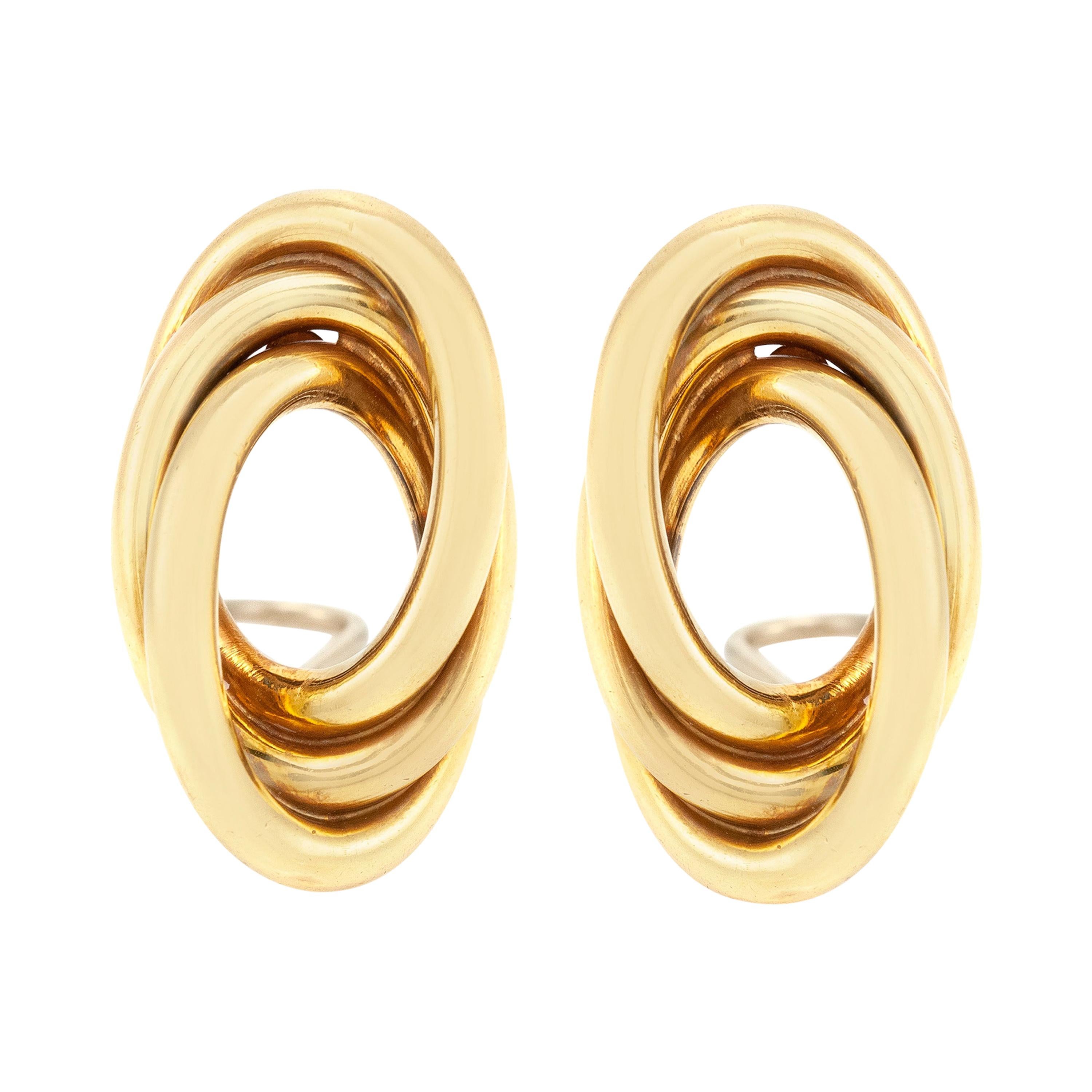 Clip-On Earrings Circle Inside Circle 18 Karat Gold For Sale