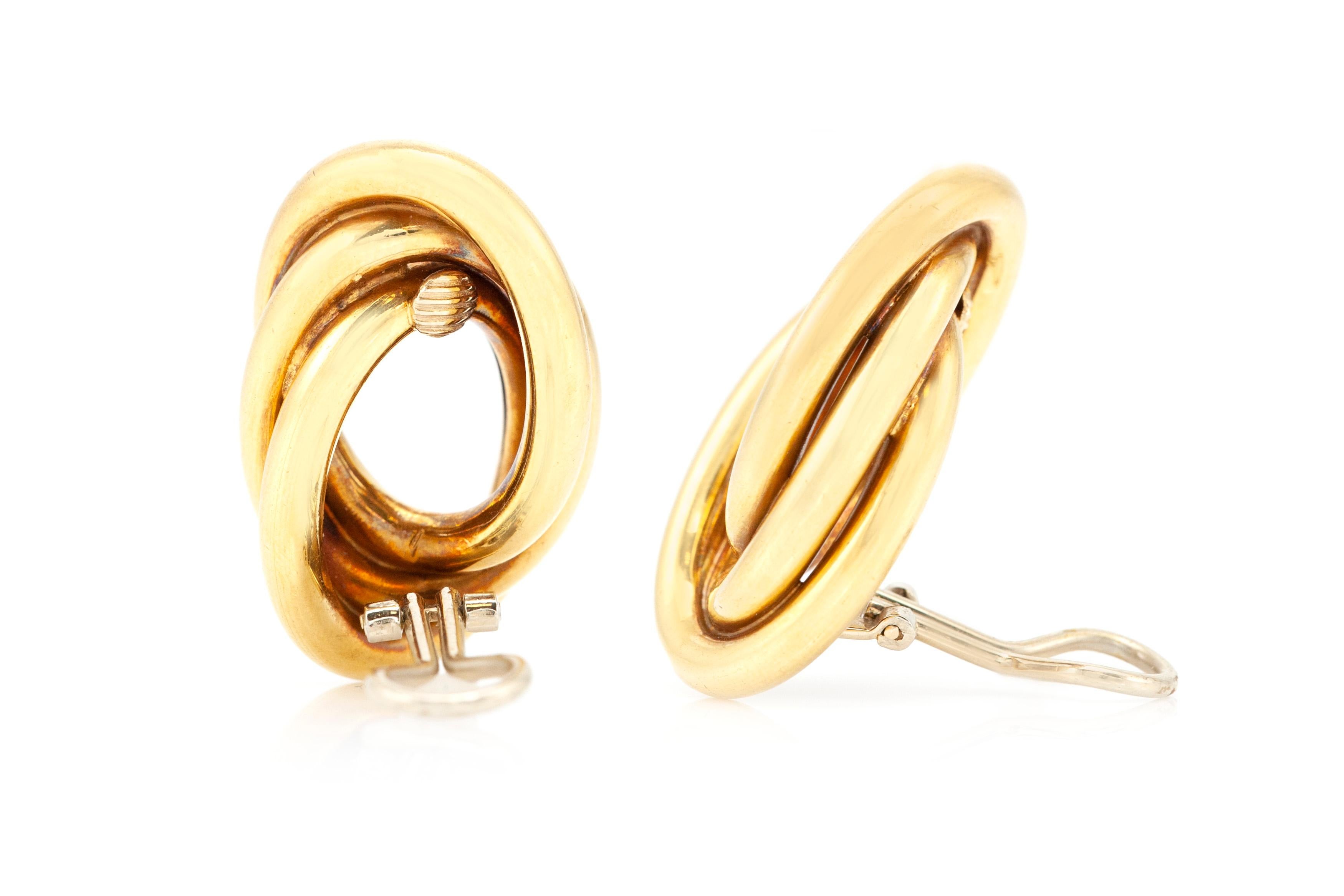 Clip-On Earrings Circle Inside Circle 18 Karat Gold In Excellent Condition For Sale In New York, NY