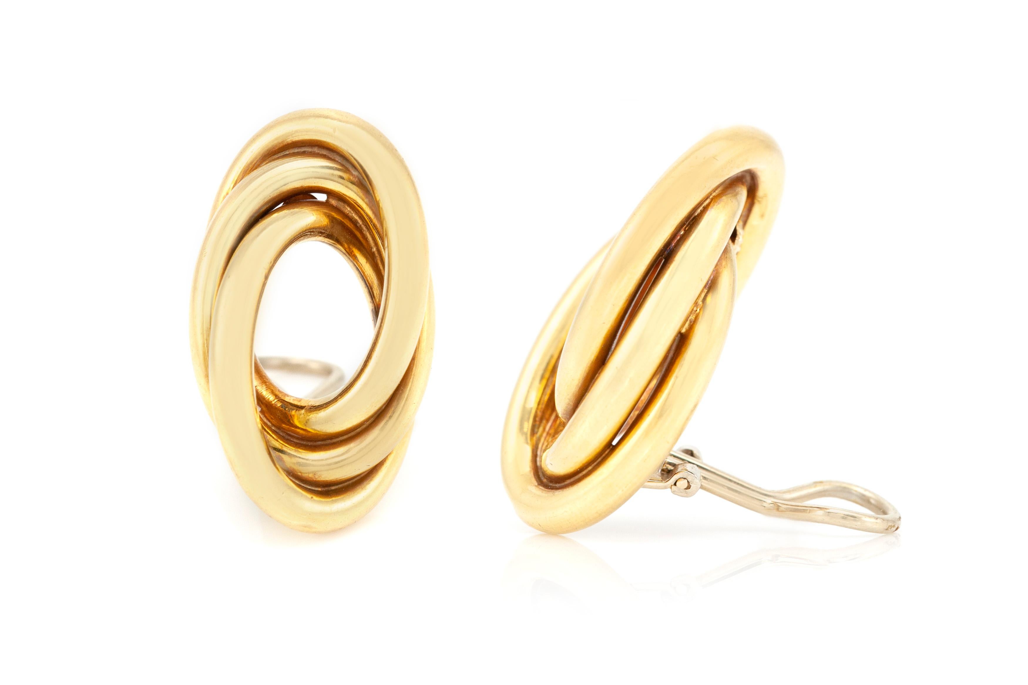 Women's or Men's Clip-On Earrings Circle Inside Circle 18 Karat Gold For Sale