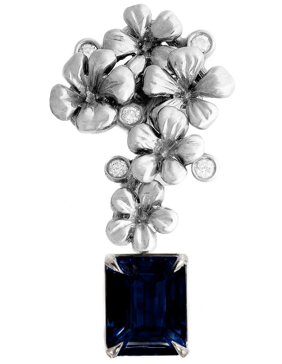 These contemporary 18 karat white gold clip-on earrings are encrusted with 10 round diamonds and detachable sapphires, 5,6 carats in total, 10,2x6 mm each, octagon cut. This jewellery collection was featured in Vogue UA review in November.
The size