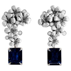 Clip-On Earrings in 18 Karat White Gold with Natural Sapphires and Diamonds