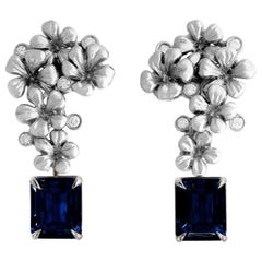 Clips d'oreilles en or blanc 18 carats avec saphirs naturels et diamants