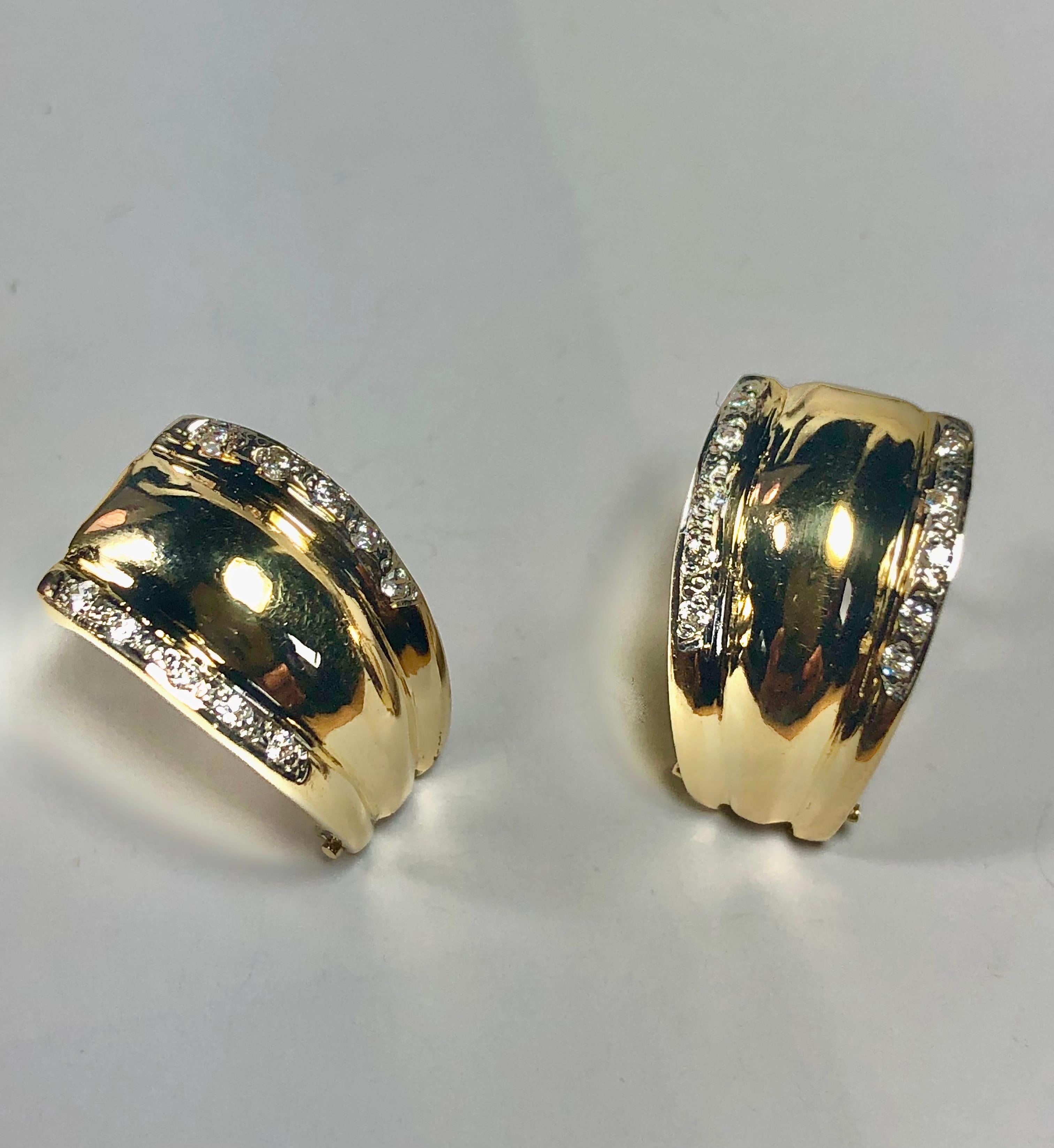 Boucles d'oreilles à clip en or jaune 18 carats et diamants en vente 2