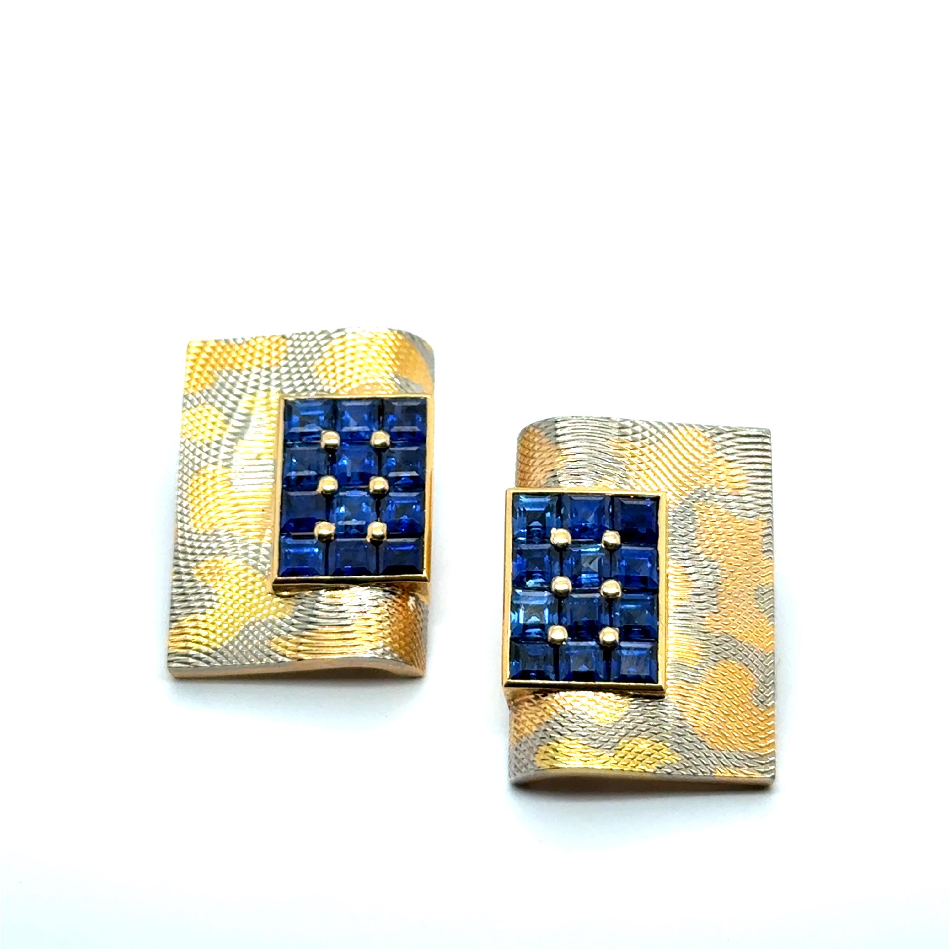 Clip-on Earrings with Blue Sapphires in 18 Karat Yellow Gold For Sale 4