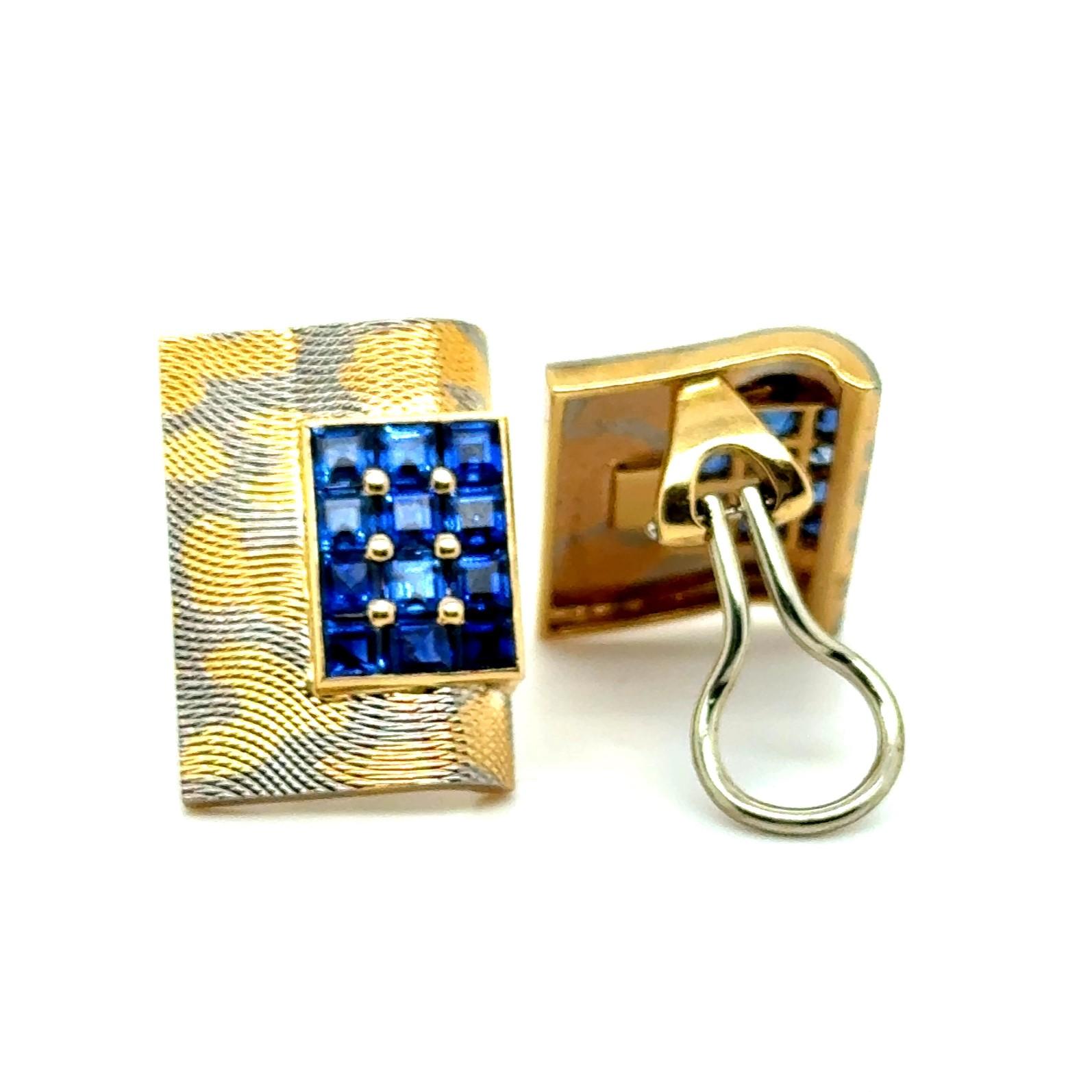 Clip-on Earrings with Blue Sapphires in 18 Karat Yellow Gold For Sale 5