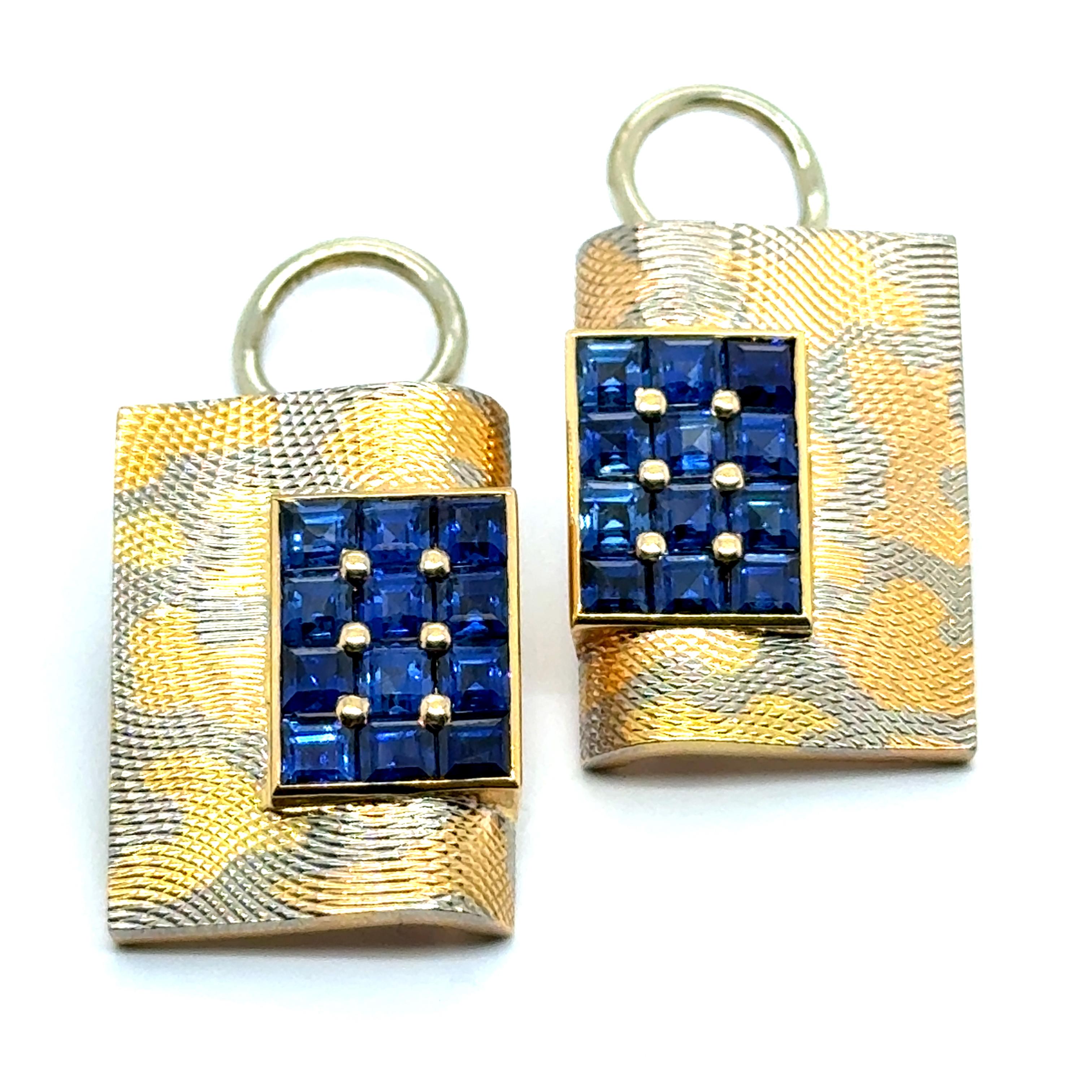 Clip-on Earrings with Blue Sapphires in 18 Karat Yellow Gold For Sale 6