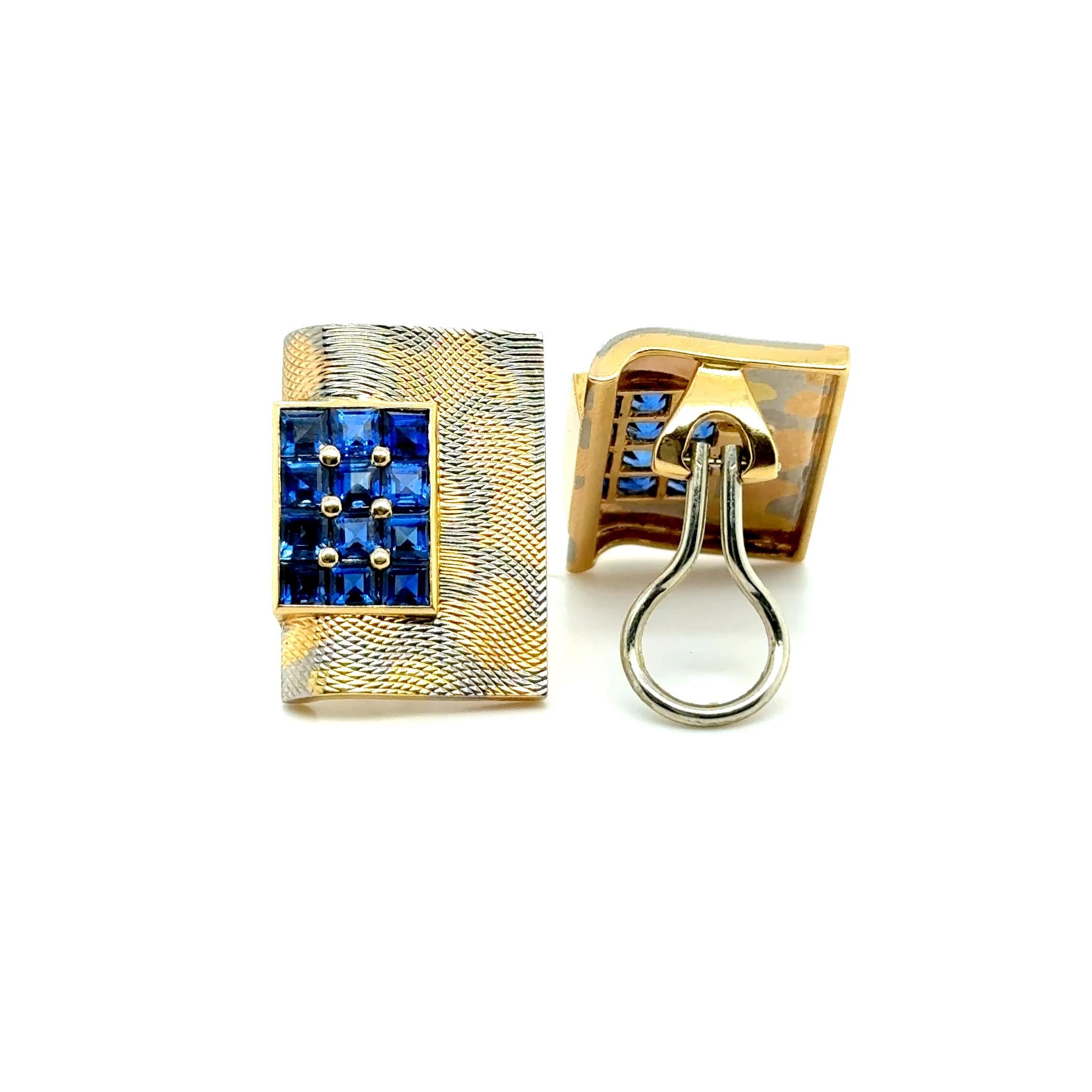 Clip-on Earrings with Blue Sapphires in 18 Karat Yellow Gold For Sale 7
