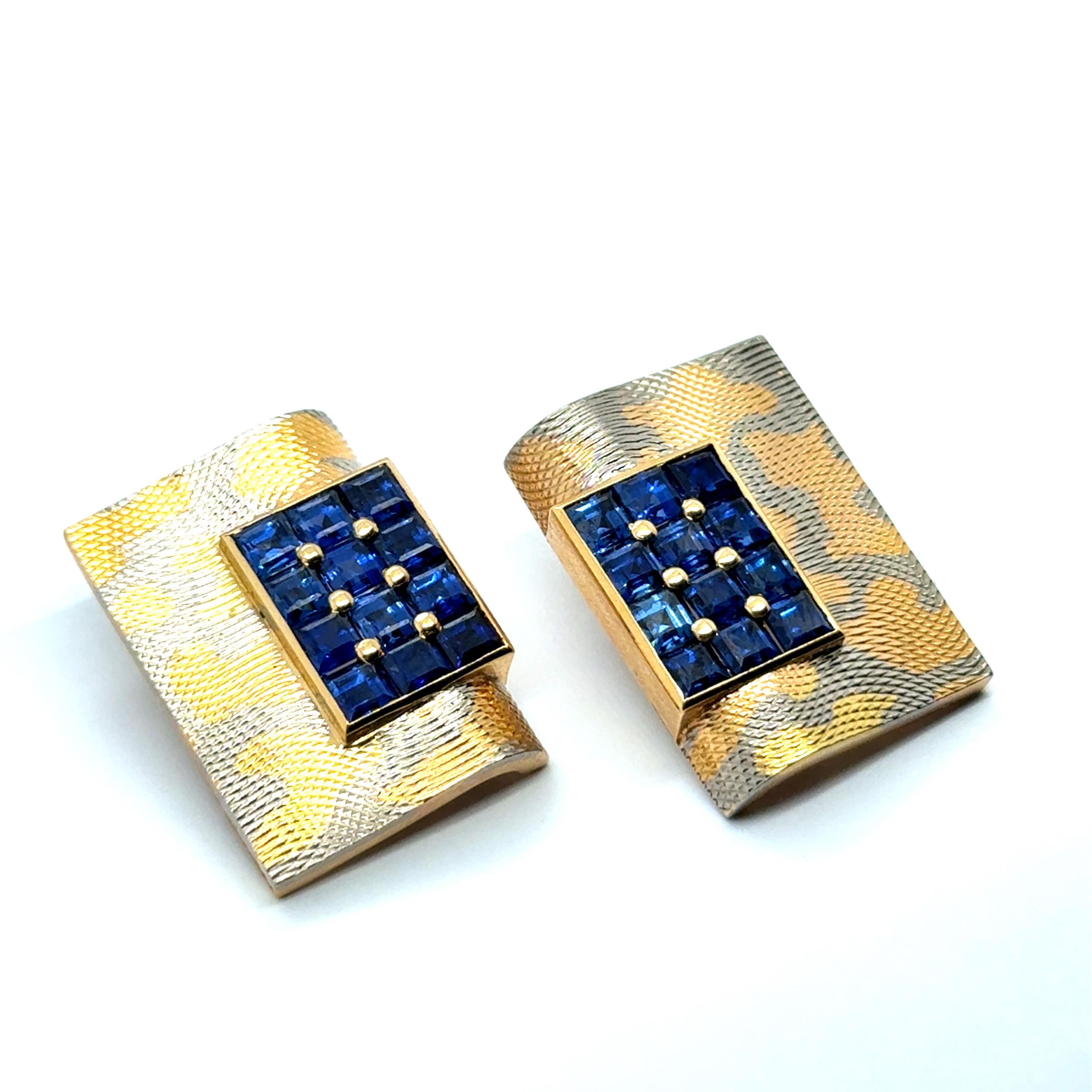 Clip-on Earrings with Blue Sapphires in 18 Karat Yellow Gold For Sale 2