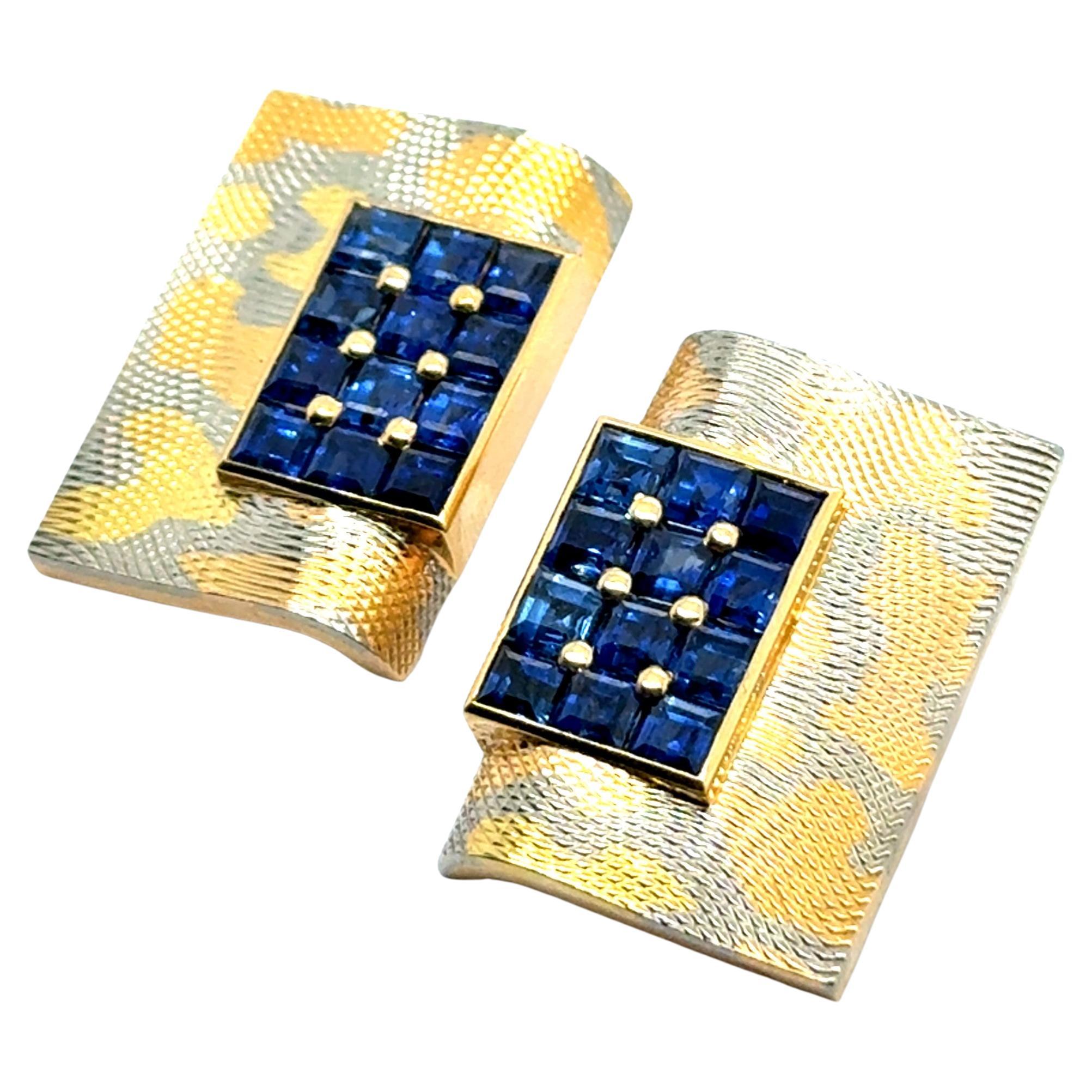 Clip-on Earrings with Blue Sapphires in 18 Karat Yellow Gold