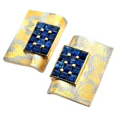 Ohrclips mit blauen Saphiren aus 18 Karat Gelbgold