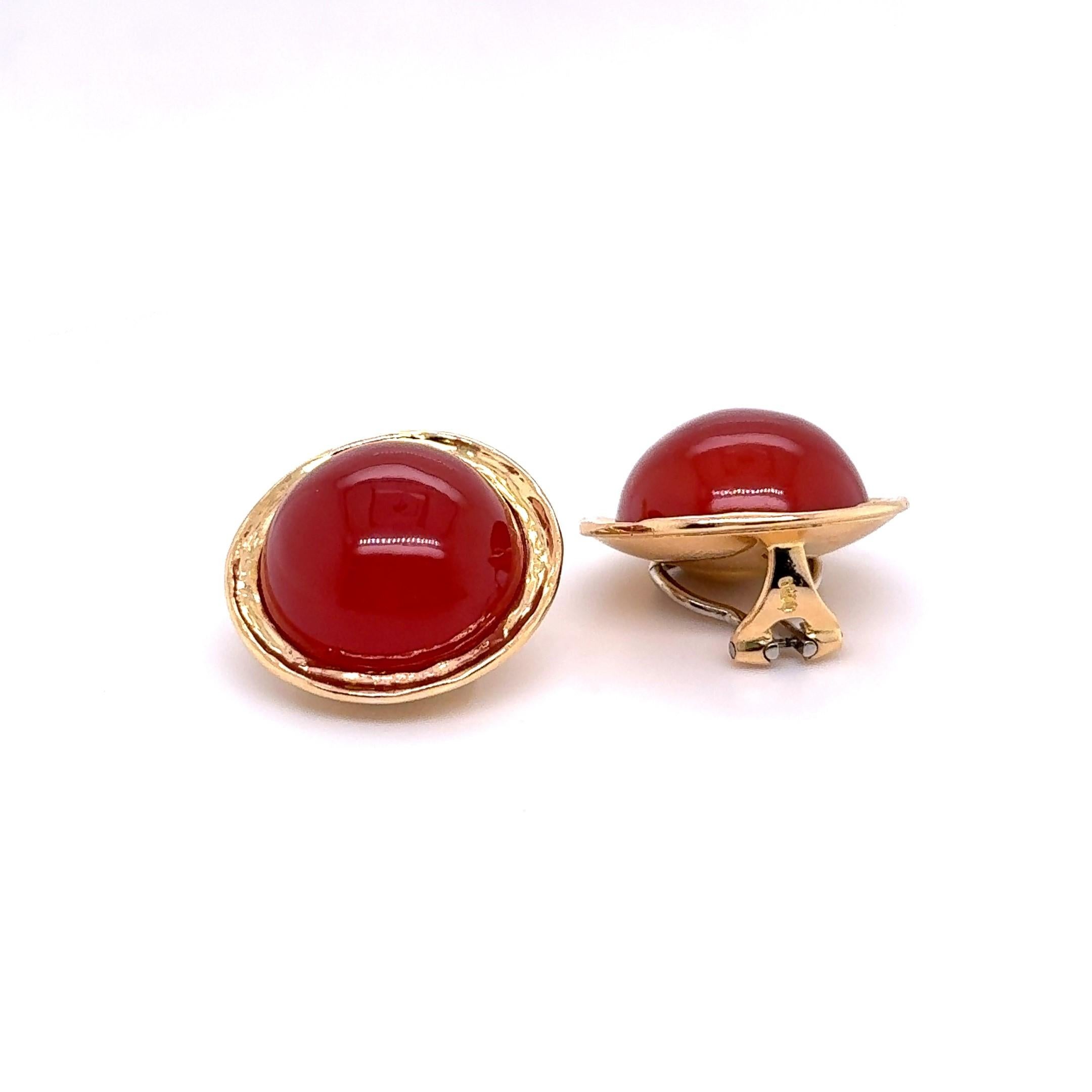 Clip-on Earrings with Carnelian in 18 Karat Yellow Gold by Péclard For Sale 5