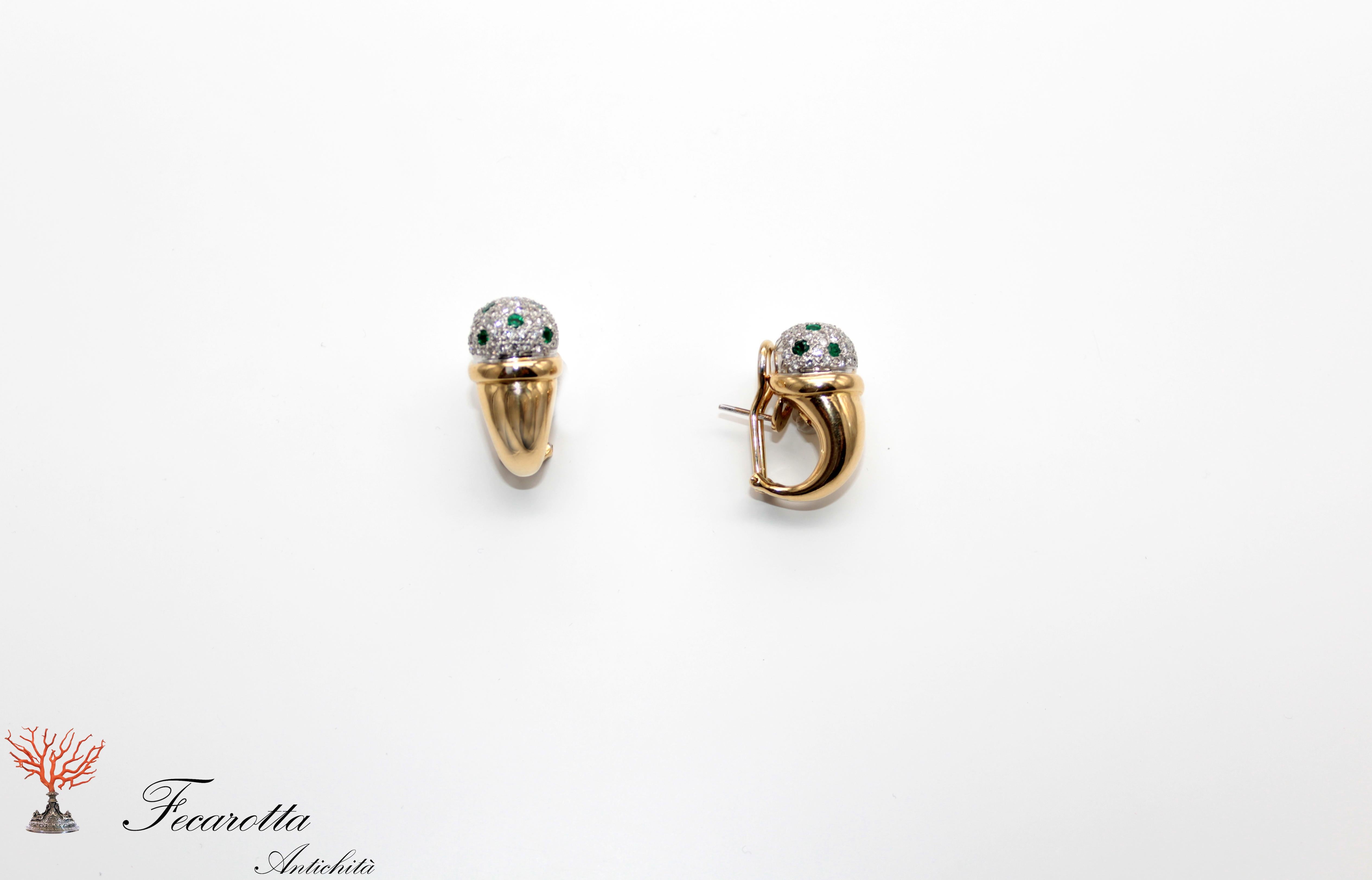 
Clip on earrings in 18 kt white and yellow gold 18kt with diamonds 1,50 ct and emeralds by Antonini