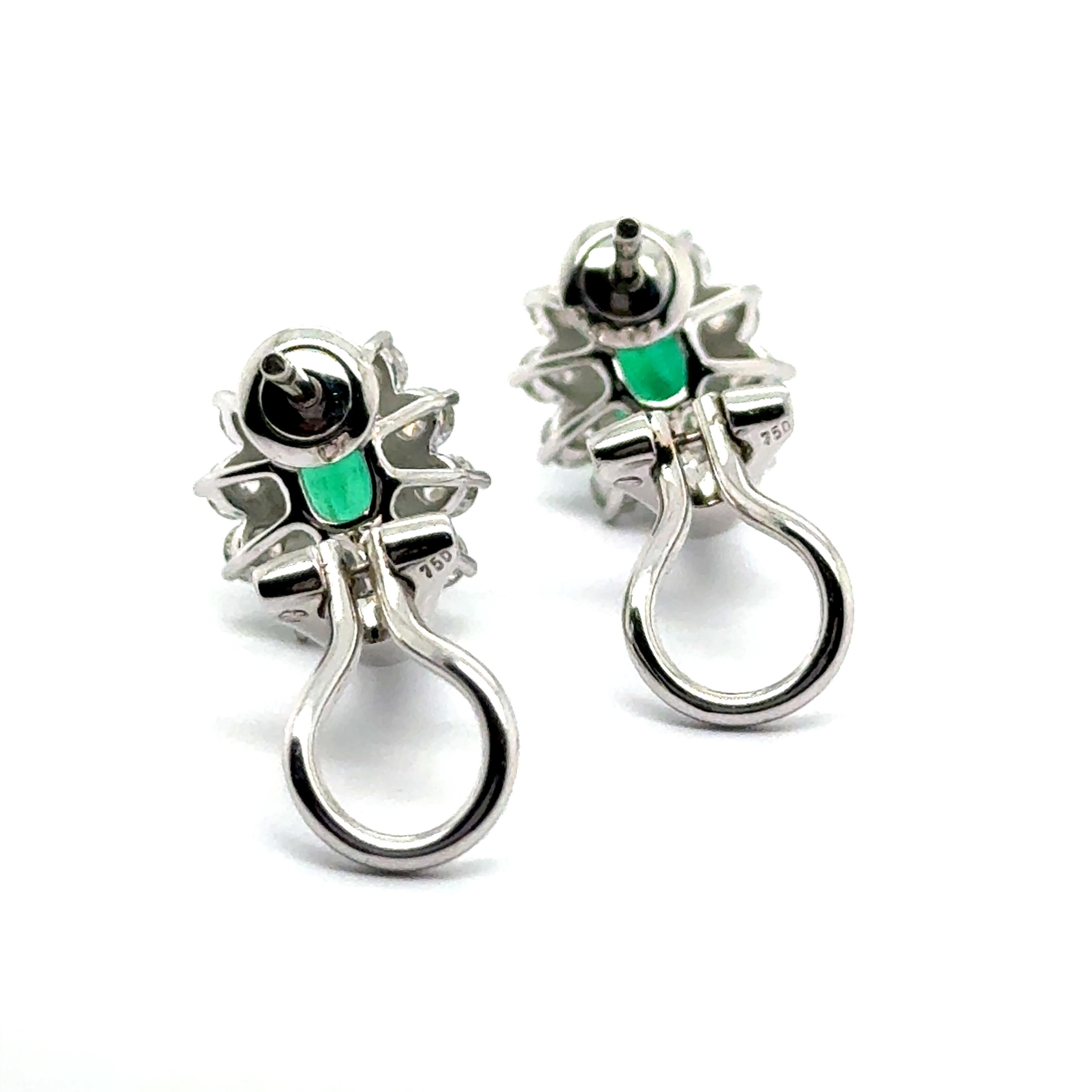 Clip-on Earrings with Emeralds & Diamonds in 18 Karat White Gold by Gübelin For Sale 4