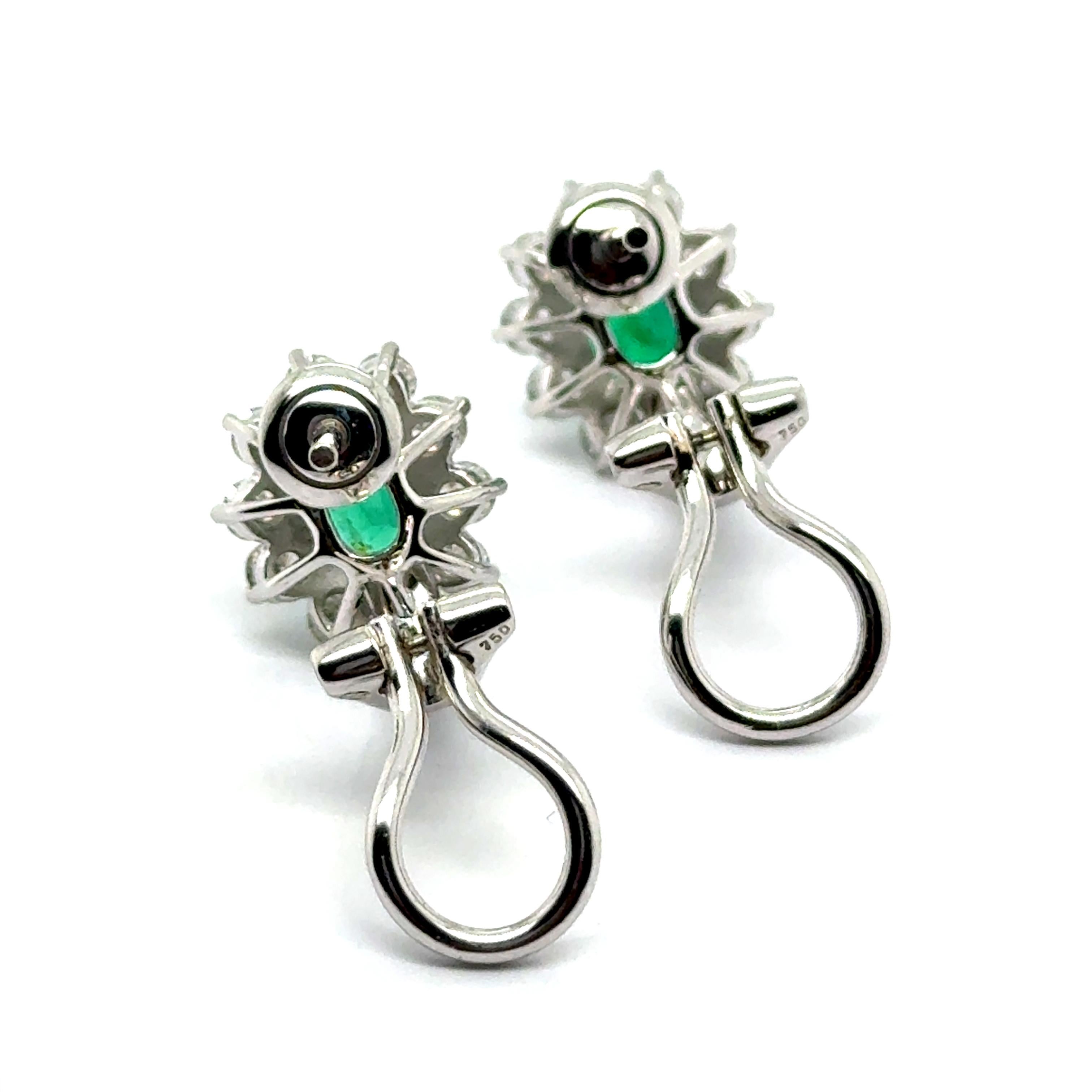 Clip-on Earrings with Emeralds & Diamonds in 18 Karat White Gold by Gübelin For Sale 6