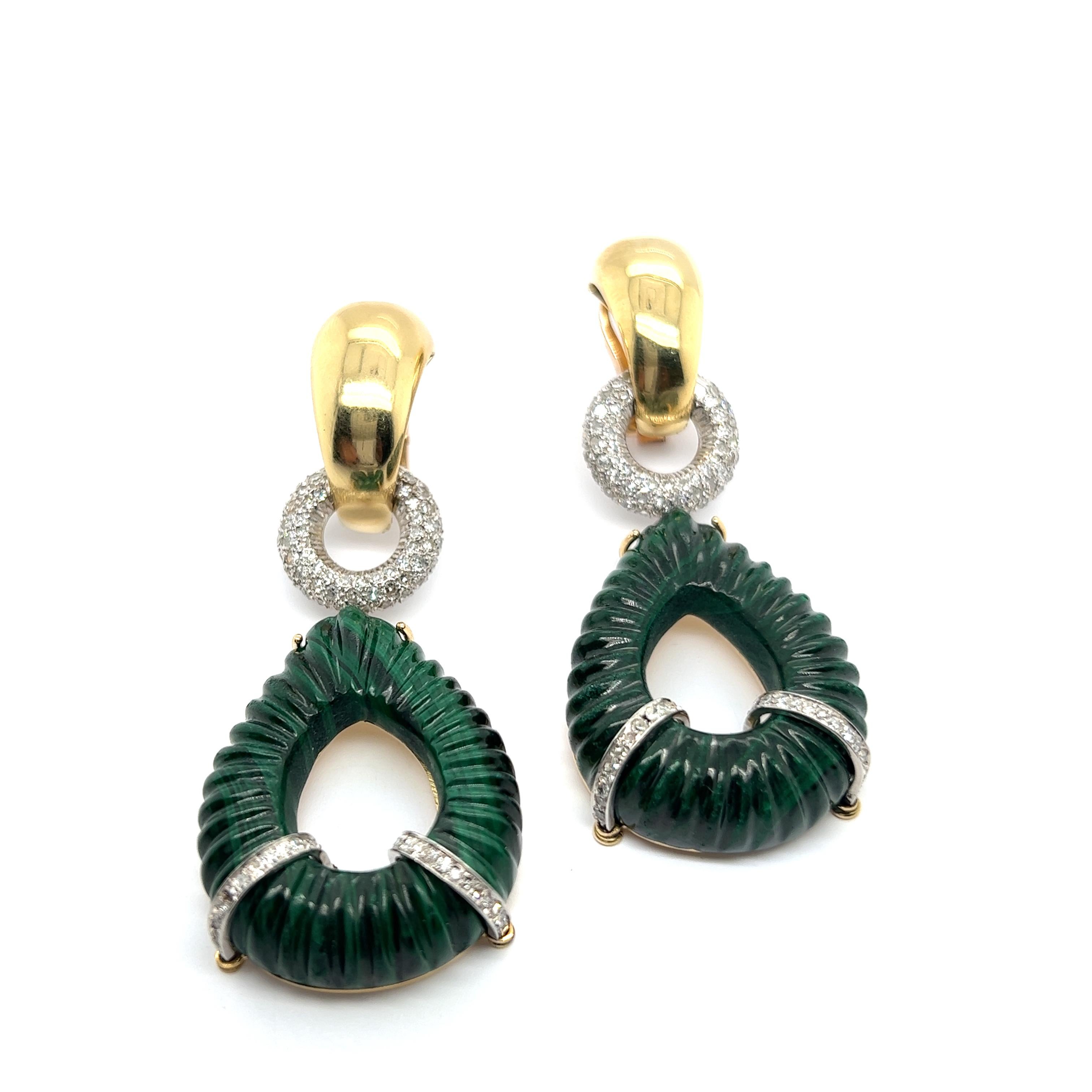 Pendientes de clip con malaquita y diamantes en oro de 18 quilates en venta 5