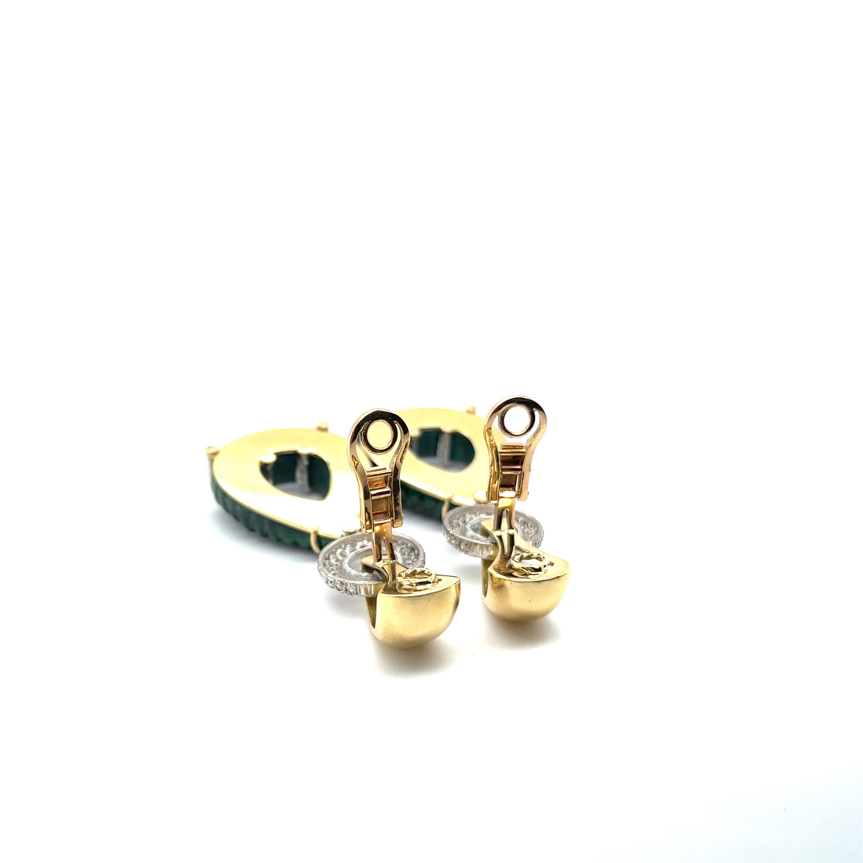 Pendientes de clip con malaquita y diamantes en oro de 18 quilates en venta 6