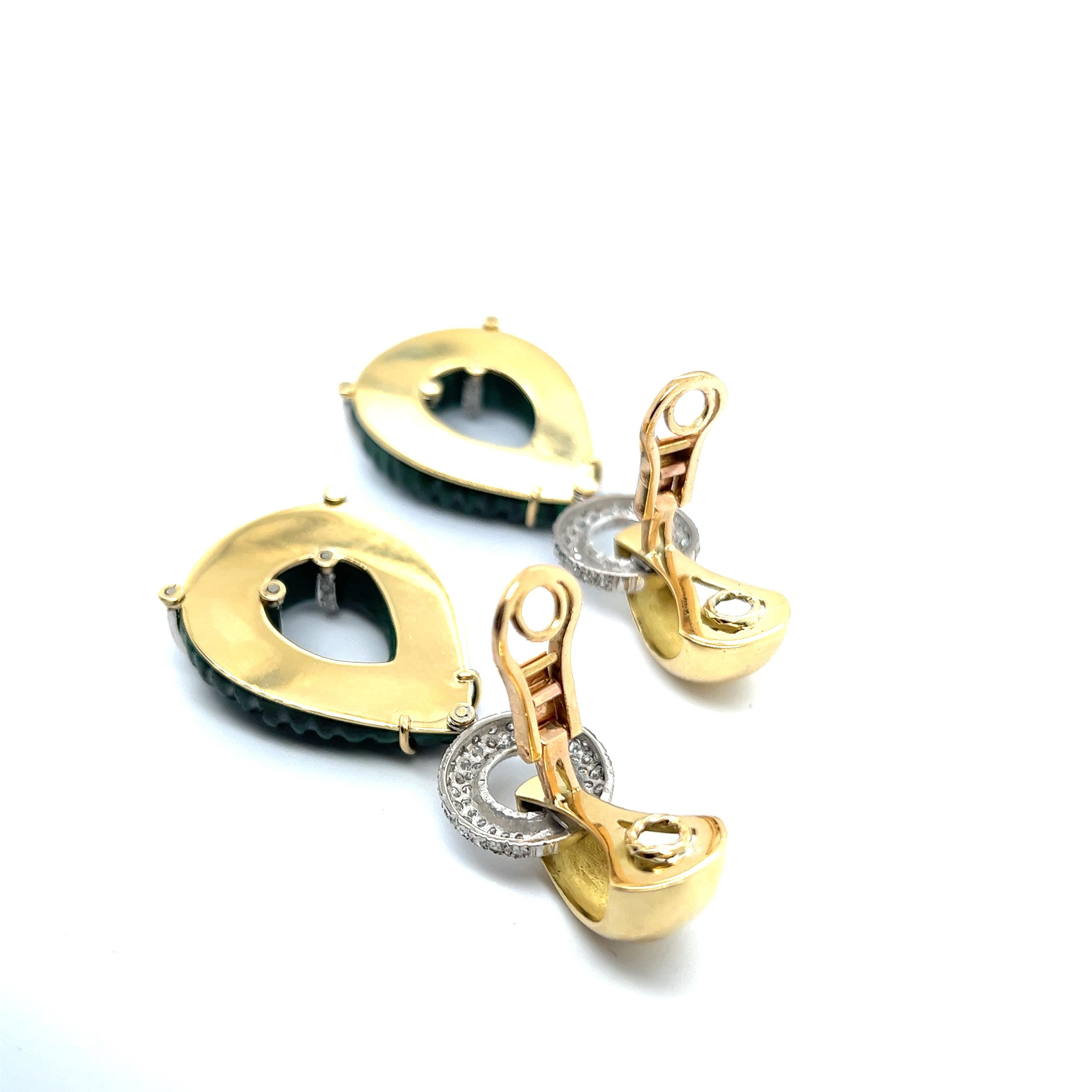 Pendientes de clip con malaquita y diamantes en oro de 18 quilates en venta 10