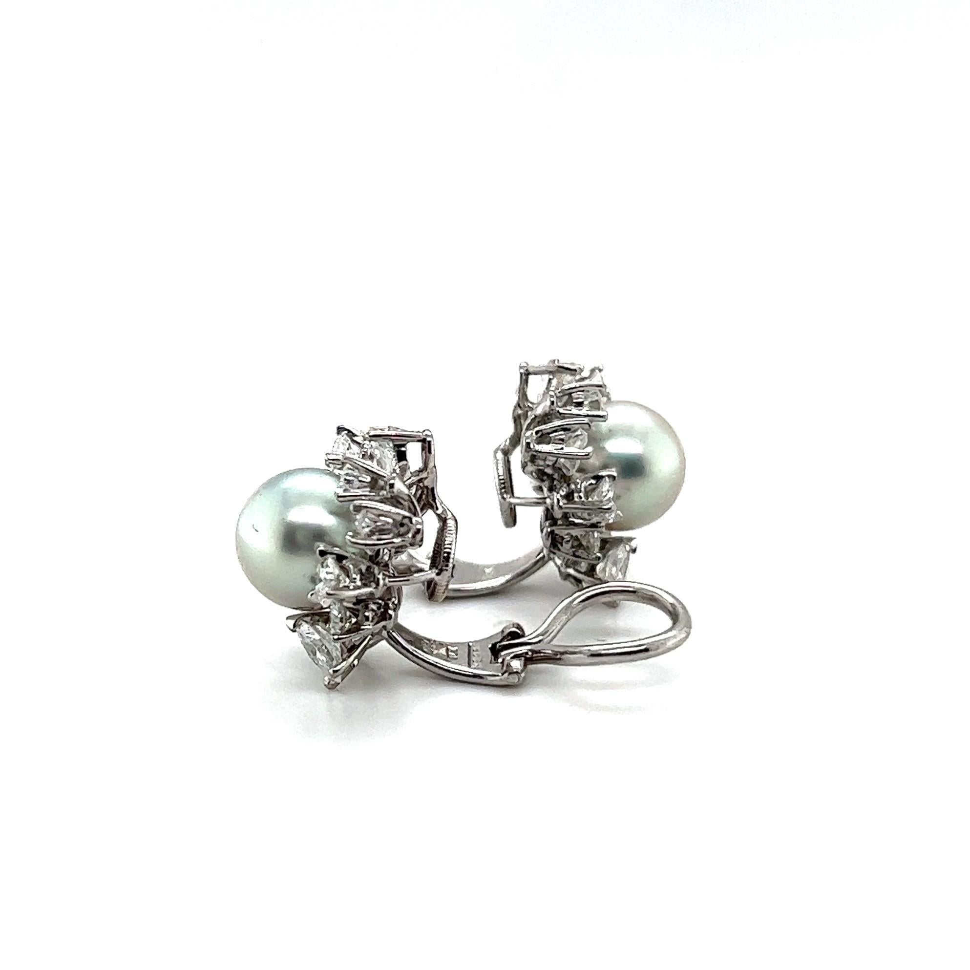 Clip-on Earrings with Pearls and Diamonds in 18 Karat White Gold by Meister 4