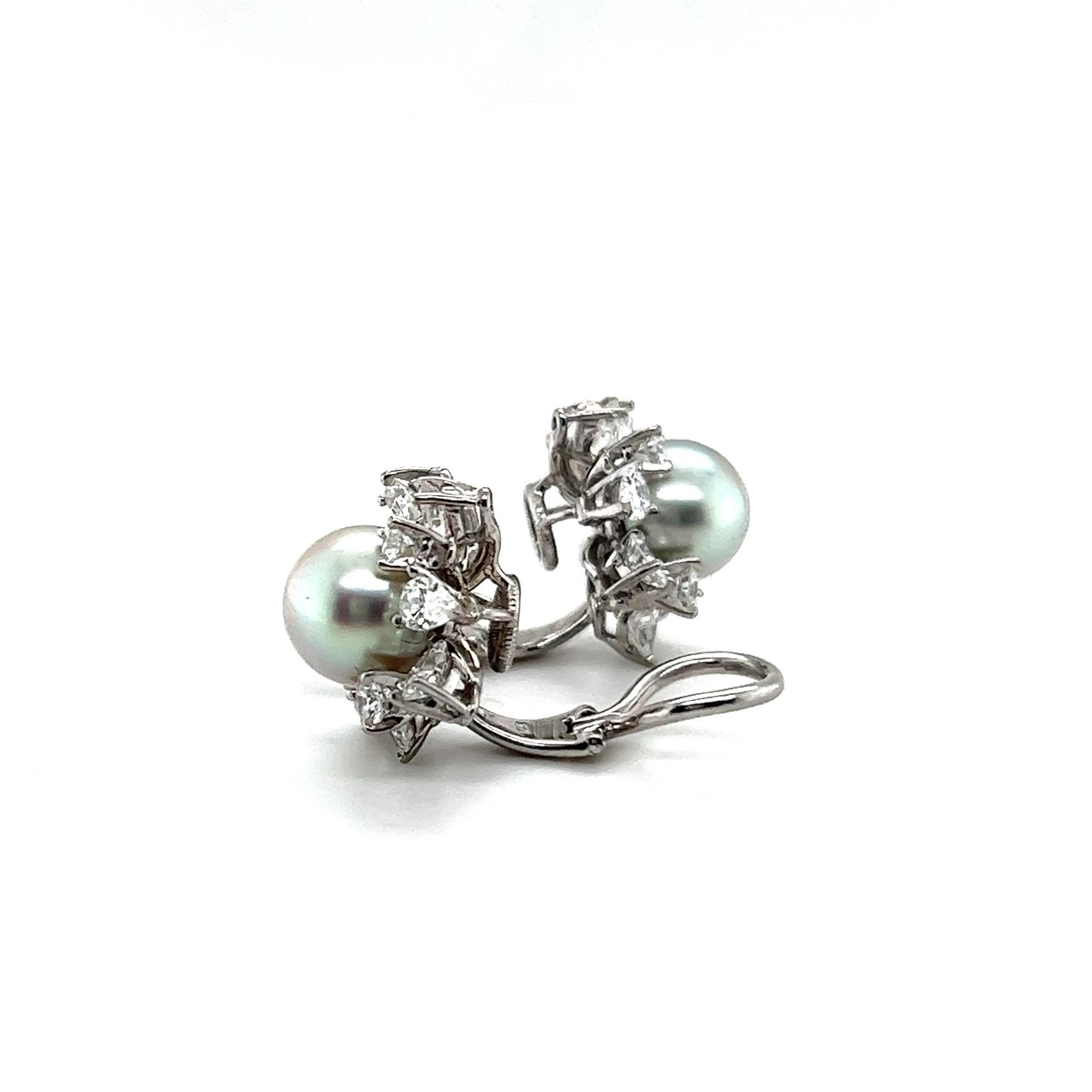 Clip-on Earrings with Pearls and Diamonds in 18 Karat White Gold by Meister 6