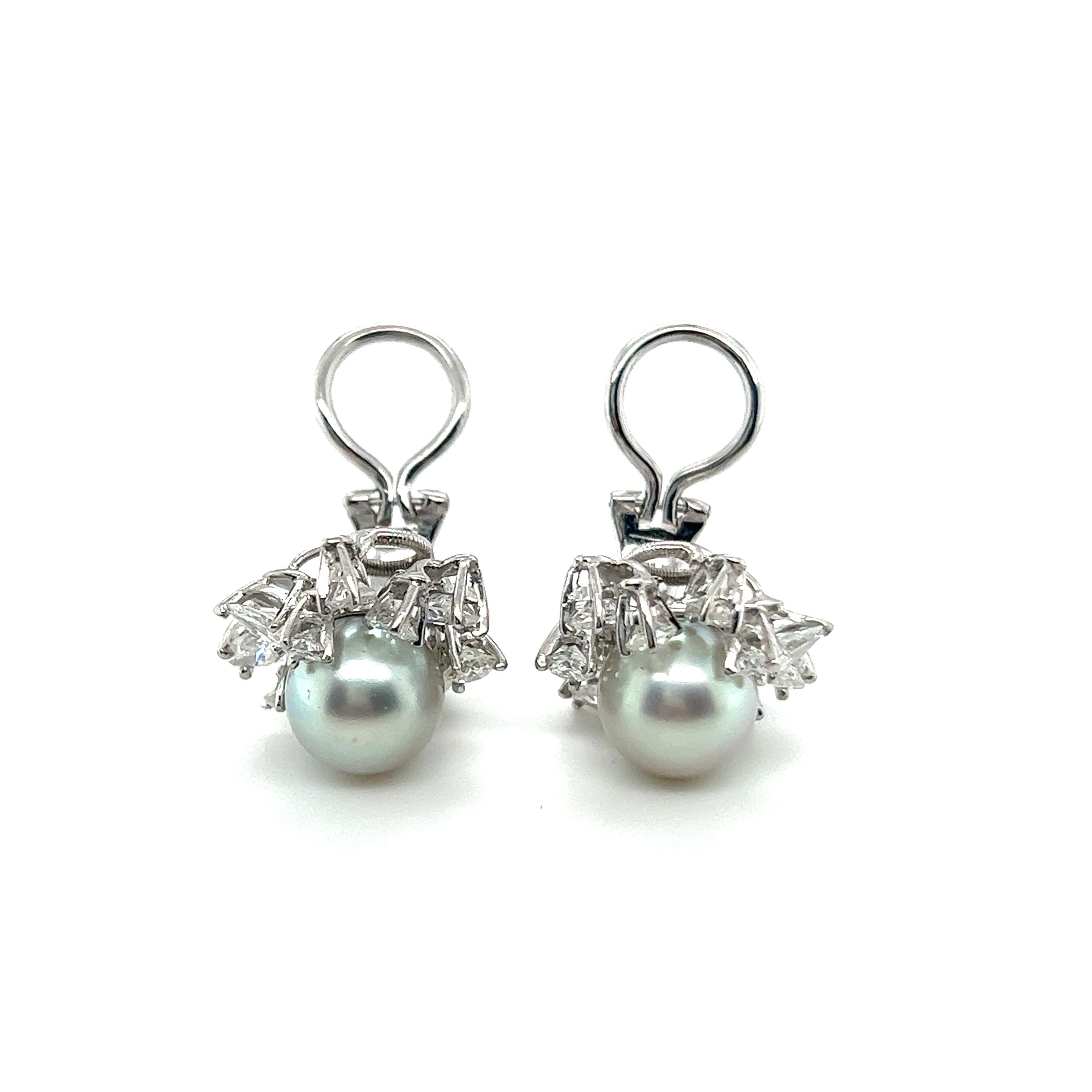 Artist Clip-on Earrings with Pearls and Diamonds in 18 Karat White Gold by Meister