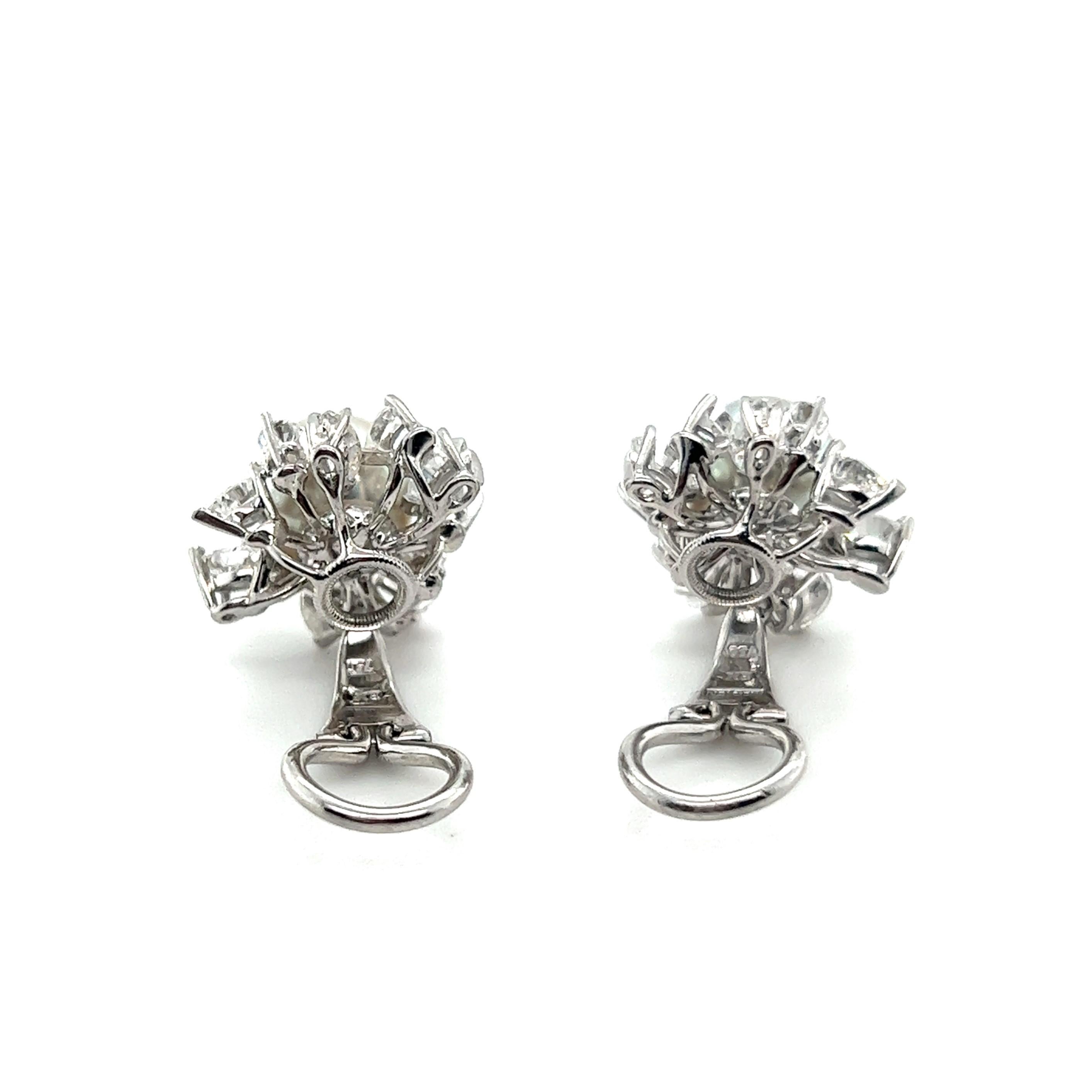 Women's or Men's Clip-on Earrings with Pearls and Diamonds in 18 Karat White Gold by Meister