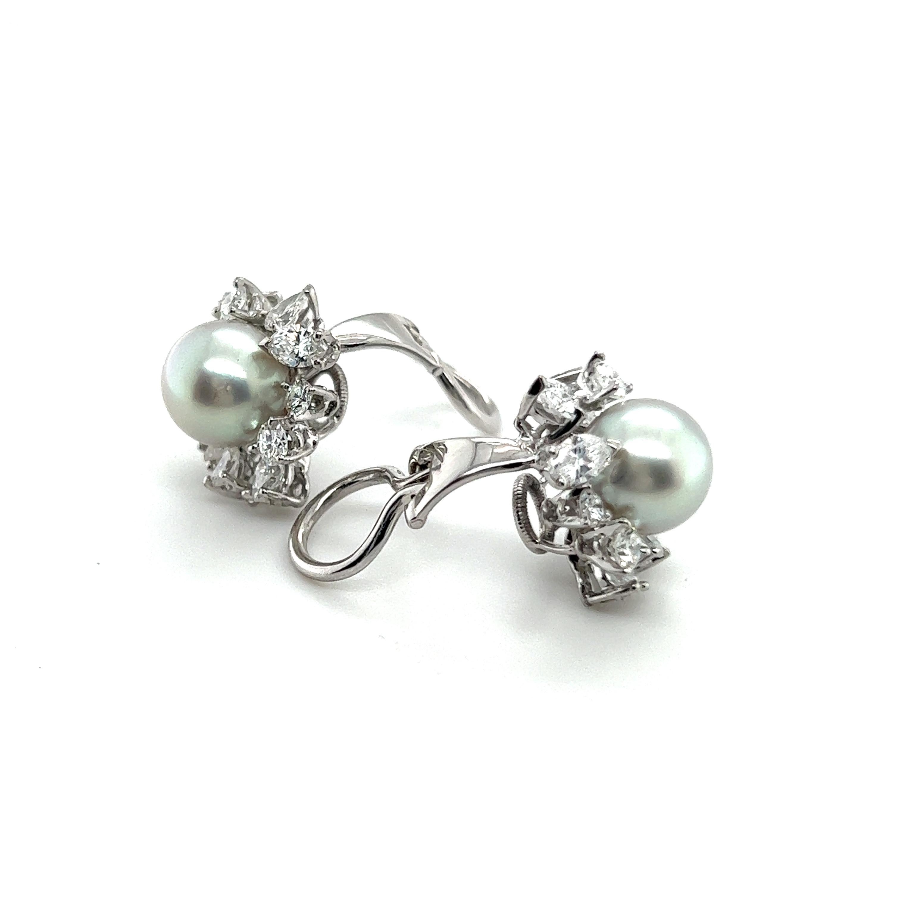 Clip-on Earrings with Pearls and Diamonds in 18 Karat White Gold by Meister 3