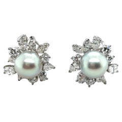 Clip-on Earrings with Pearls and Diamonds in 18 Karat White Gold by Meister