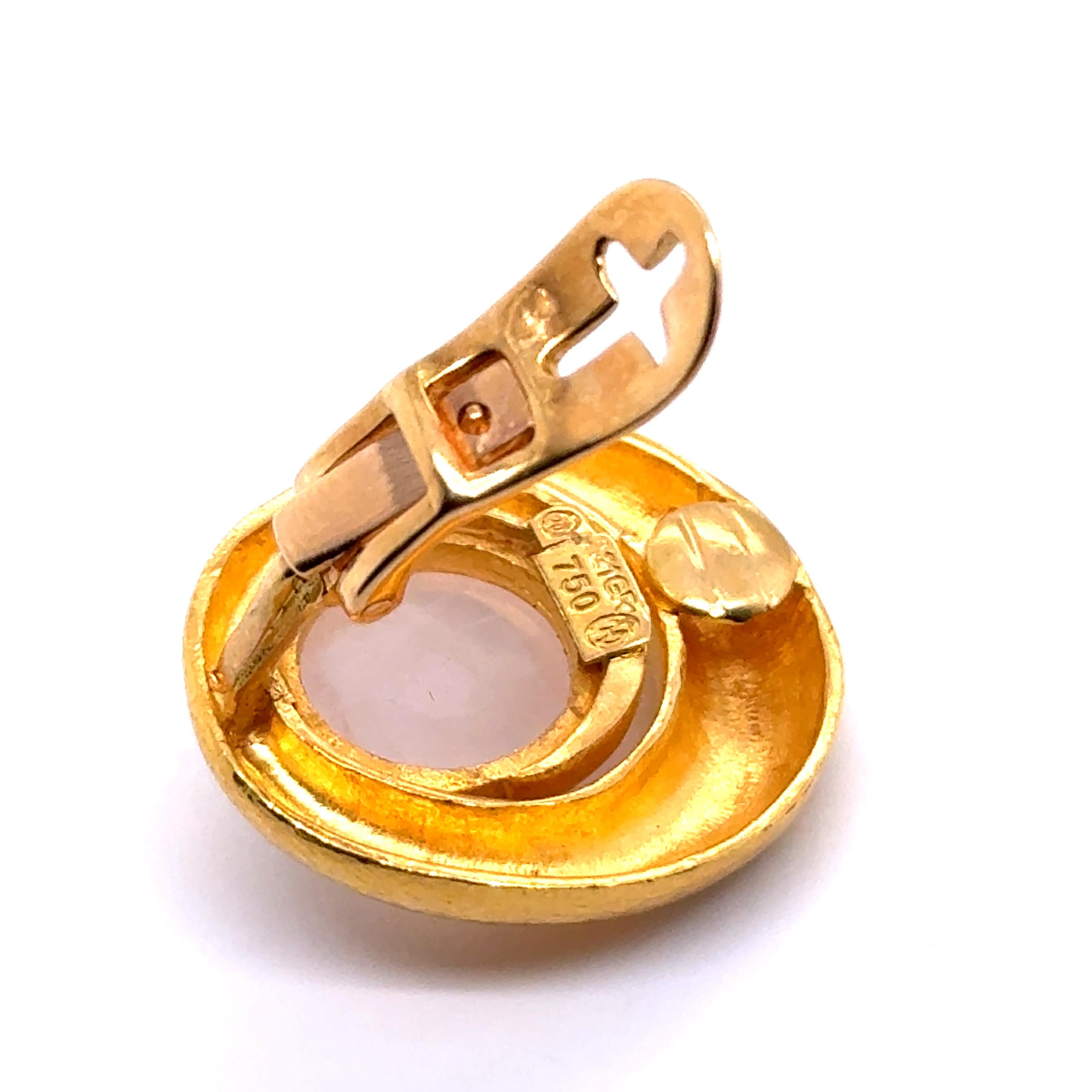 Clip-on Earrings with Rose Quartz in 18 Karat Yellow Gold by Ilias Lalaounis For Sale 4