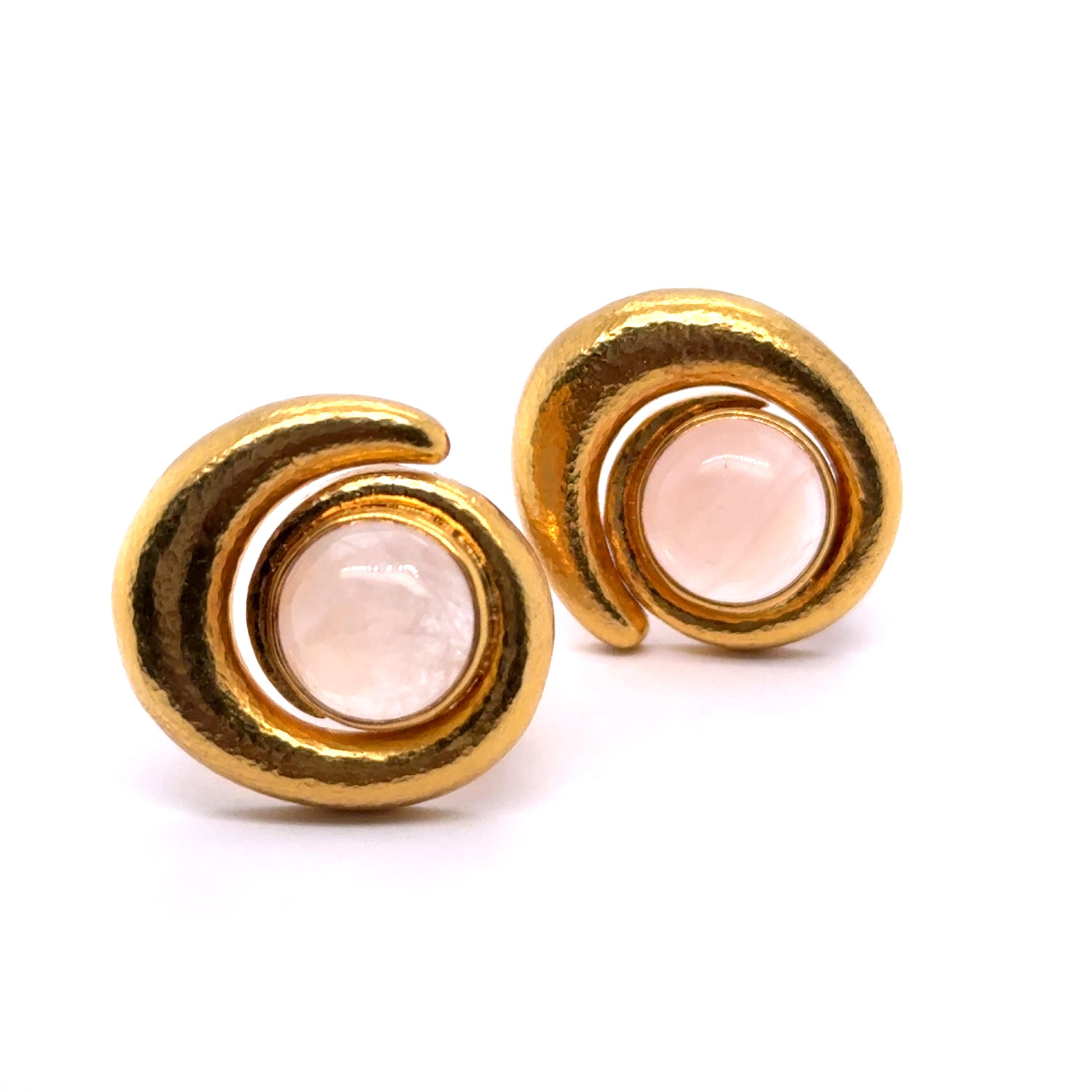 Clip-on Earrings with Rose Quartz in 18 Karat Yellow Gold by Ilias Lalaounis For Sale 6