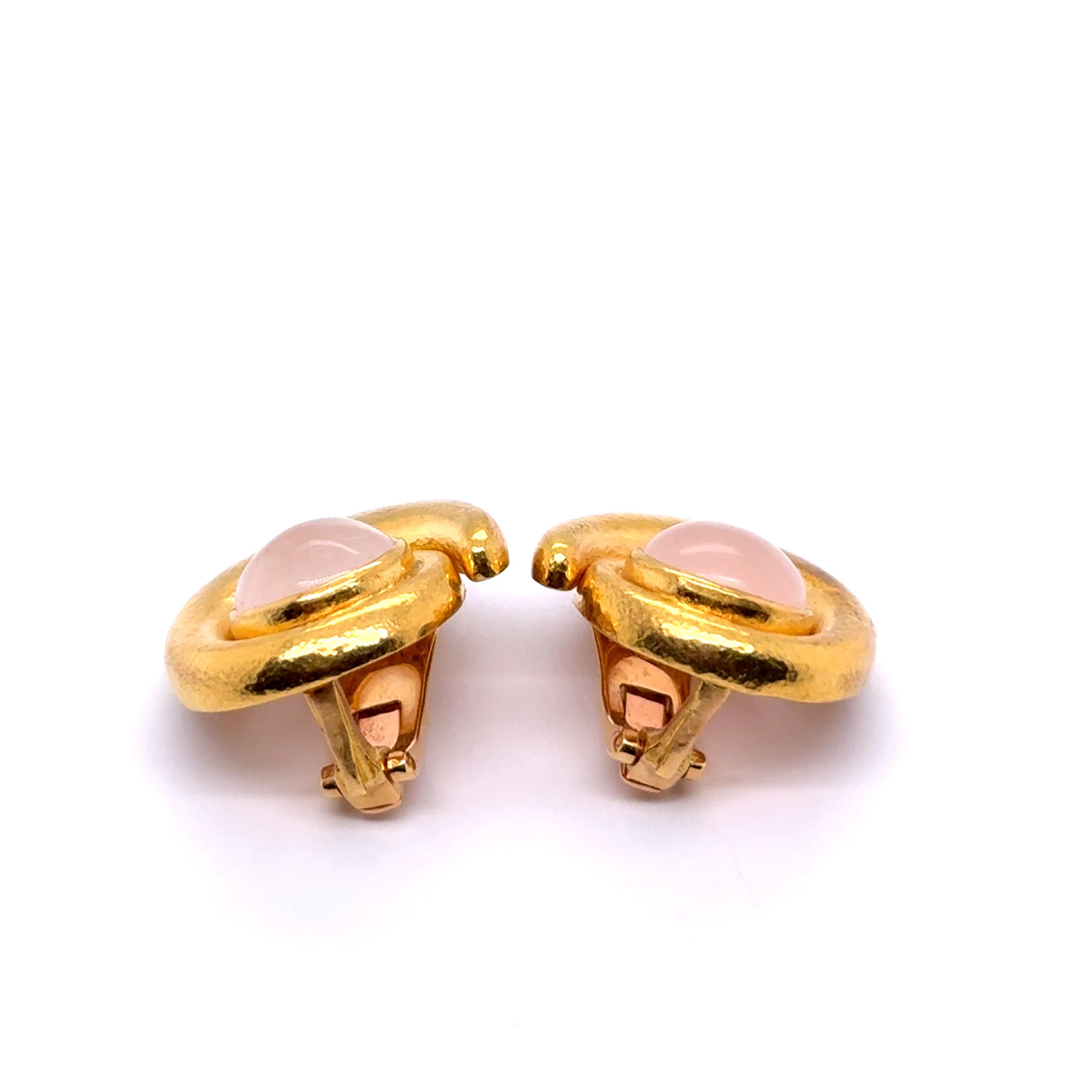Clip-on Earrings with Rose Quartz in 18 Karat Yellow Gold by Ilias Lalaounis For Sale 7