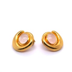 Clip-on Earrings with Rose Quartz in 18 Karat Yellow Gold by Ilias Lalaounis