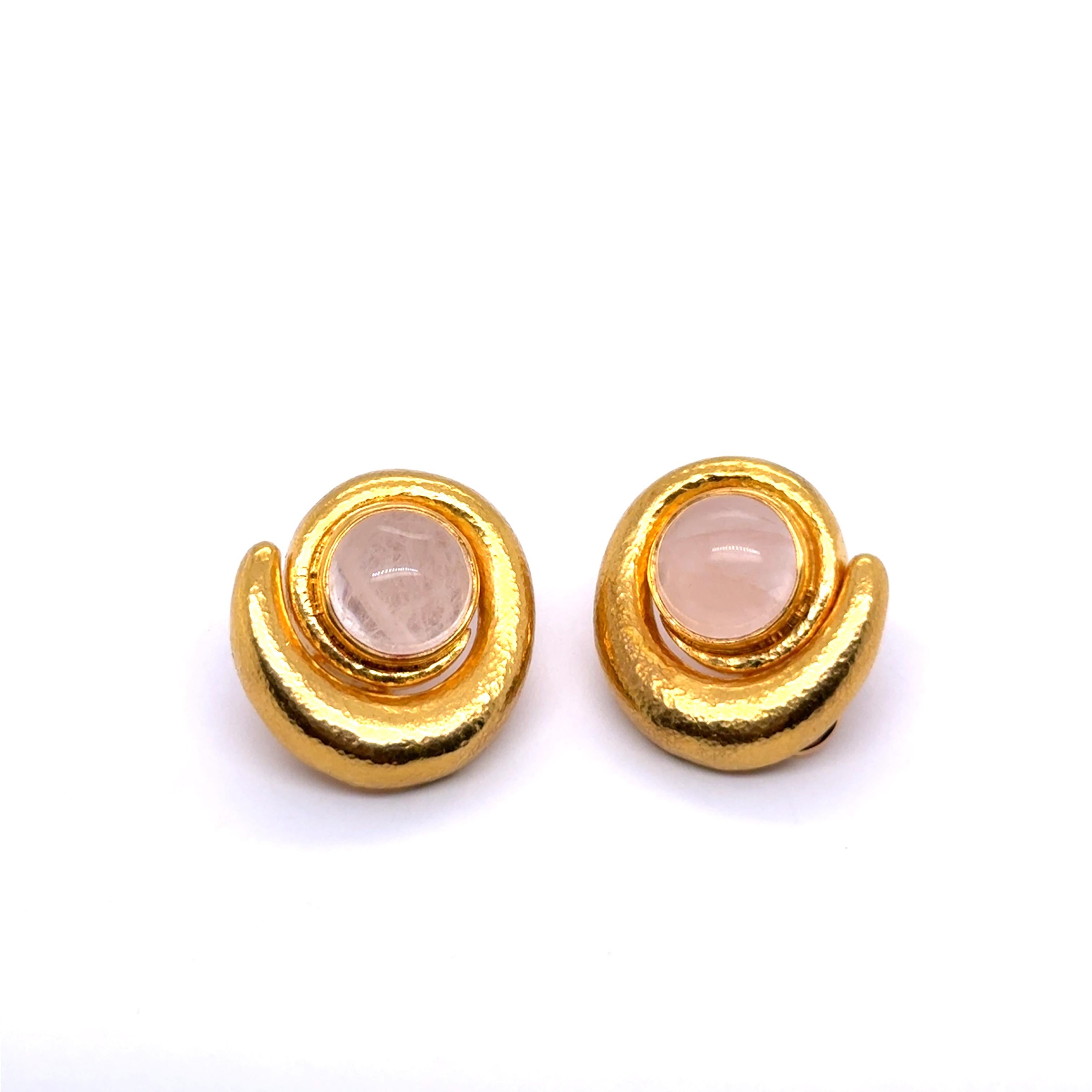 Modern Clip-on Earrings with Rose Quartz in 18 Karat Yellow Gold by Ilias Lalaounis For Sale